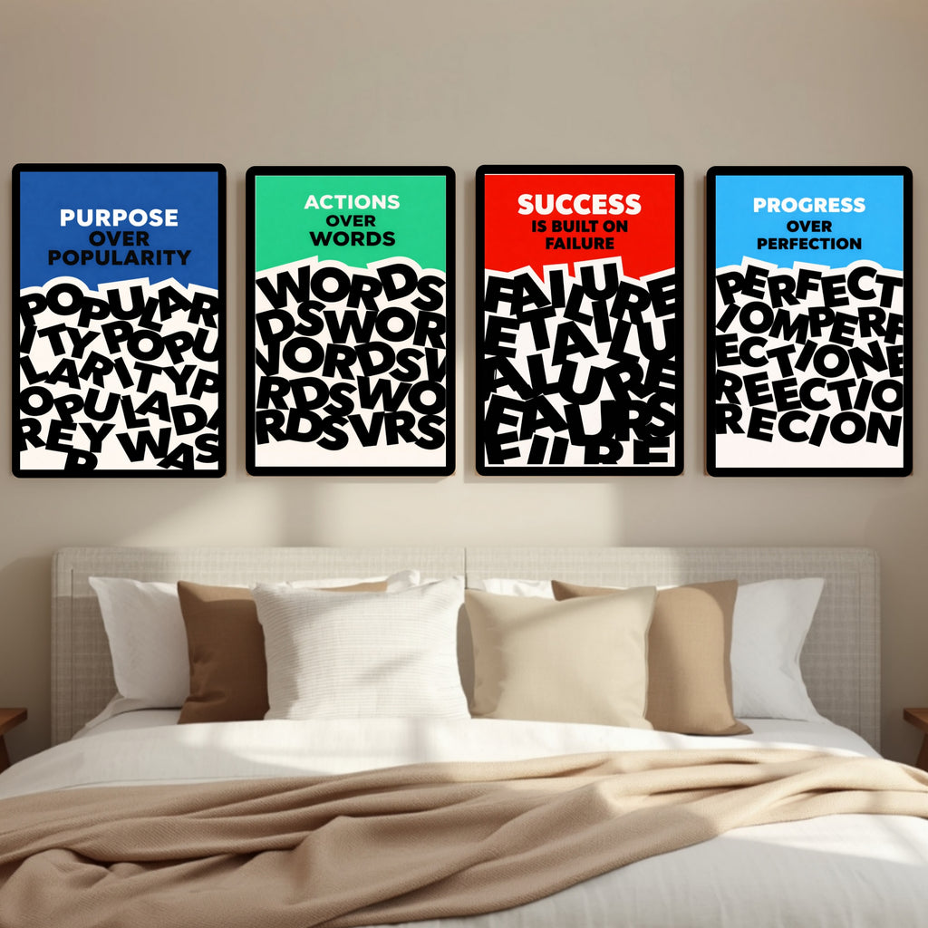 Motivational Wall Art Set Actions Over Words Purpose Over Popularity Progress Over Perfection Success Mindset Decor 13x19 Laminated