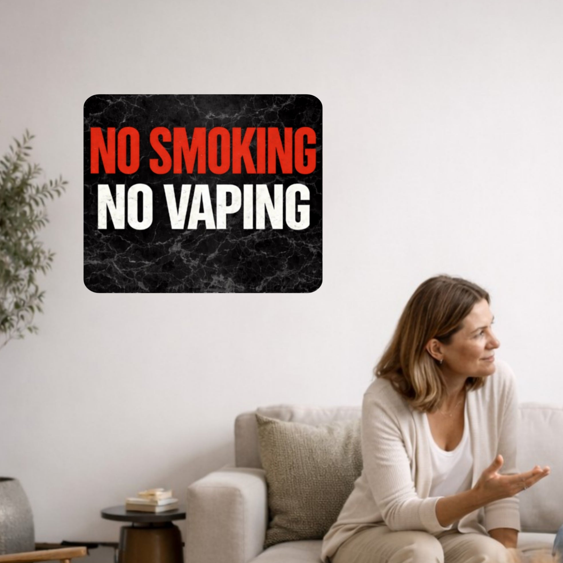 No Smoking No Vaping Sign – Modern Home No Smoking Sign, No Vape Allowed Wall Decor, Laminated Door Sign 6x9in 19x13in