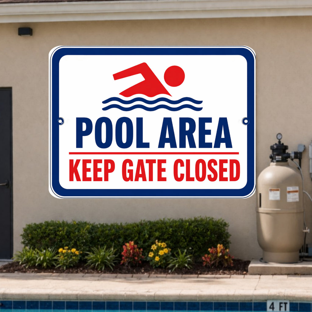 Pool Area Keep Gate Closed Sign 13x19 Laminated Pool Safety Decor Backyard Pool Warning Sign