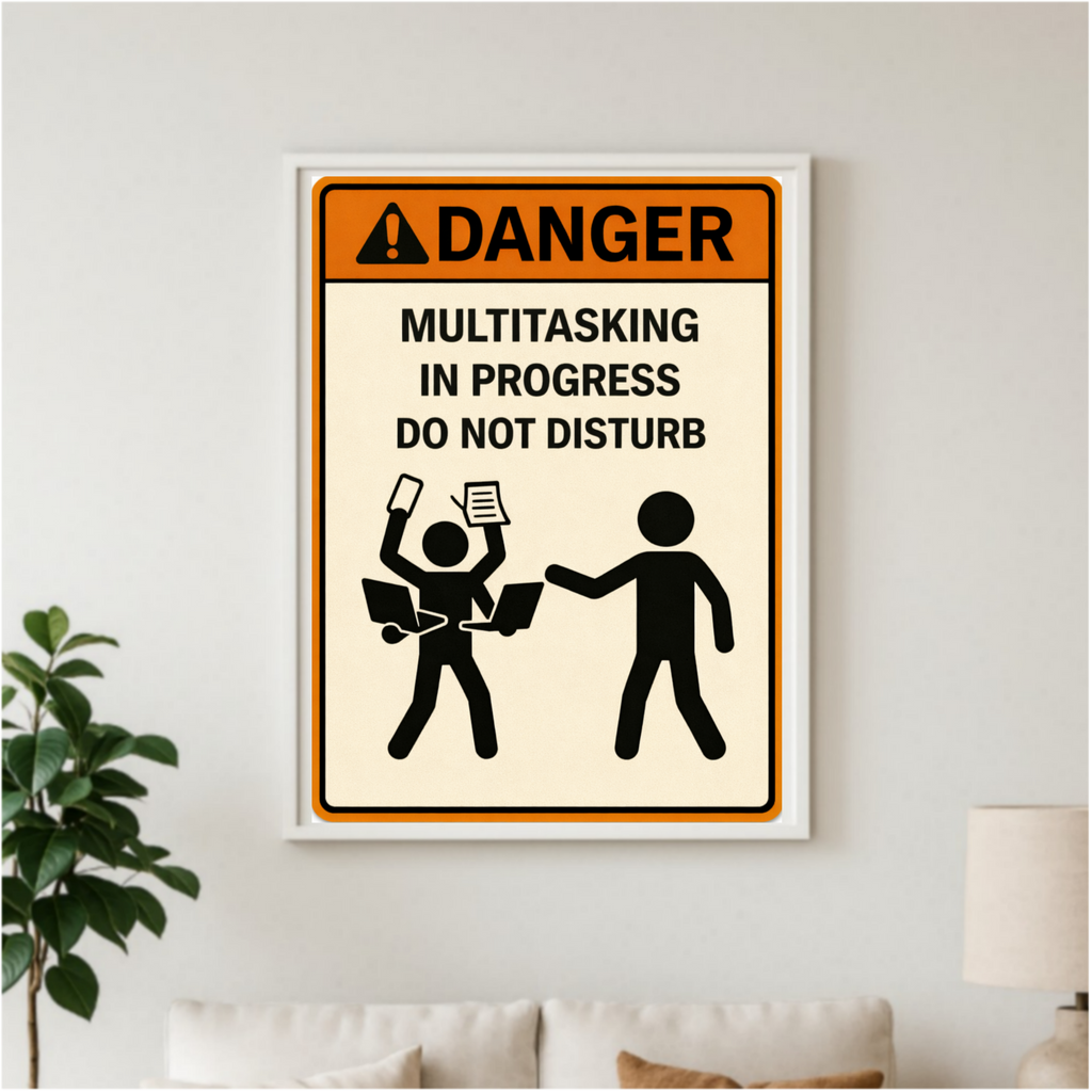 Multitasking In Progress Do Not Disturb Funny Danger Sign 13x19 Laminated Print Office Humor Busy Life Decor Funny Work Sign