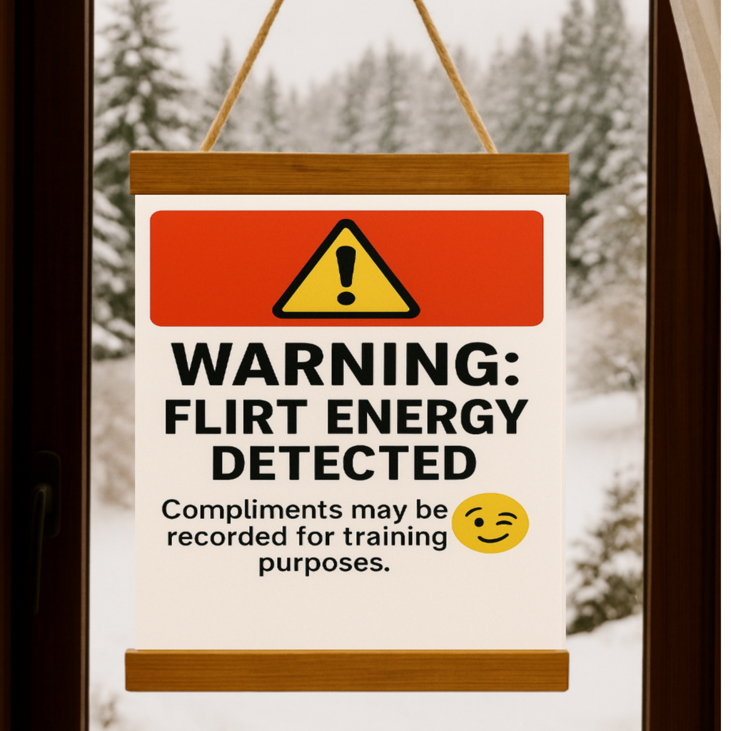 Warning: Flirt Energy Detected Sign – Funny Flirty Wall Art | Humor Decor for Office, Bedroom or Studio 13x19in