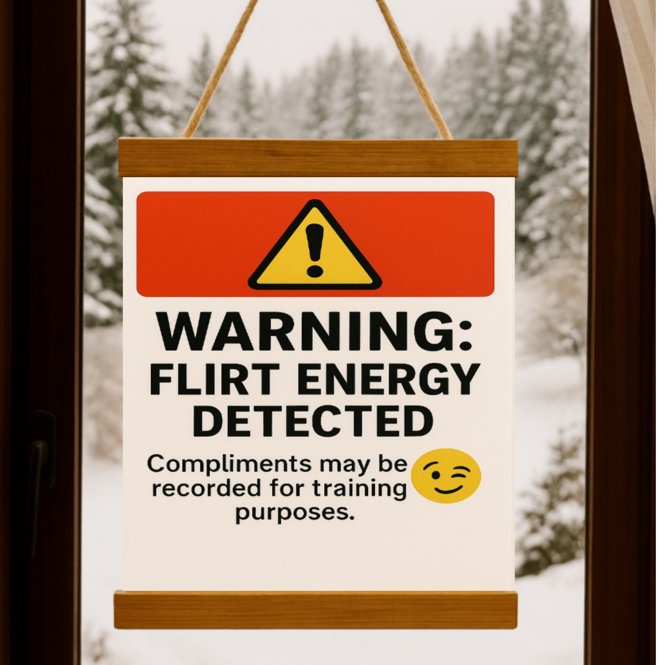 Warning: Flirt Energy Detected Sign – Funny Flirty Wall Art | Humor Decor for Office, Bedroom or Studio 13x19in