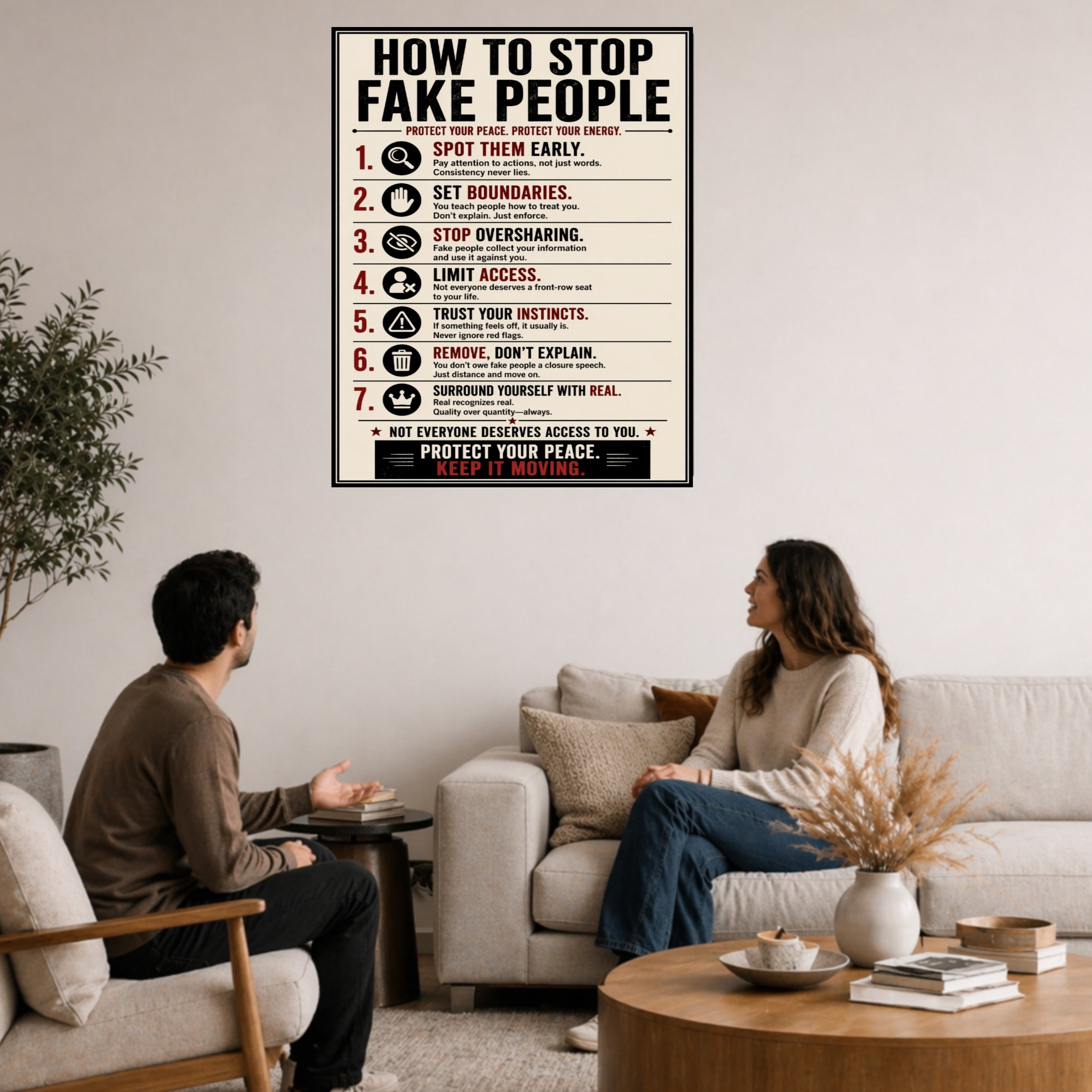 How To Stop Fake People Sign 13x19 Laminated Motivational Poster Protect Your Peace Wall Art Self Growth Mindset Sign