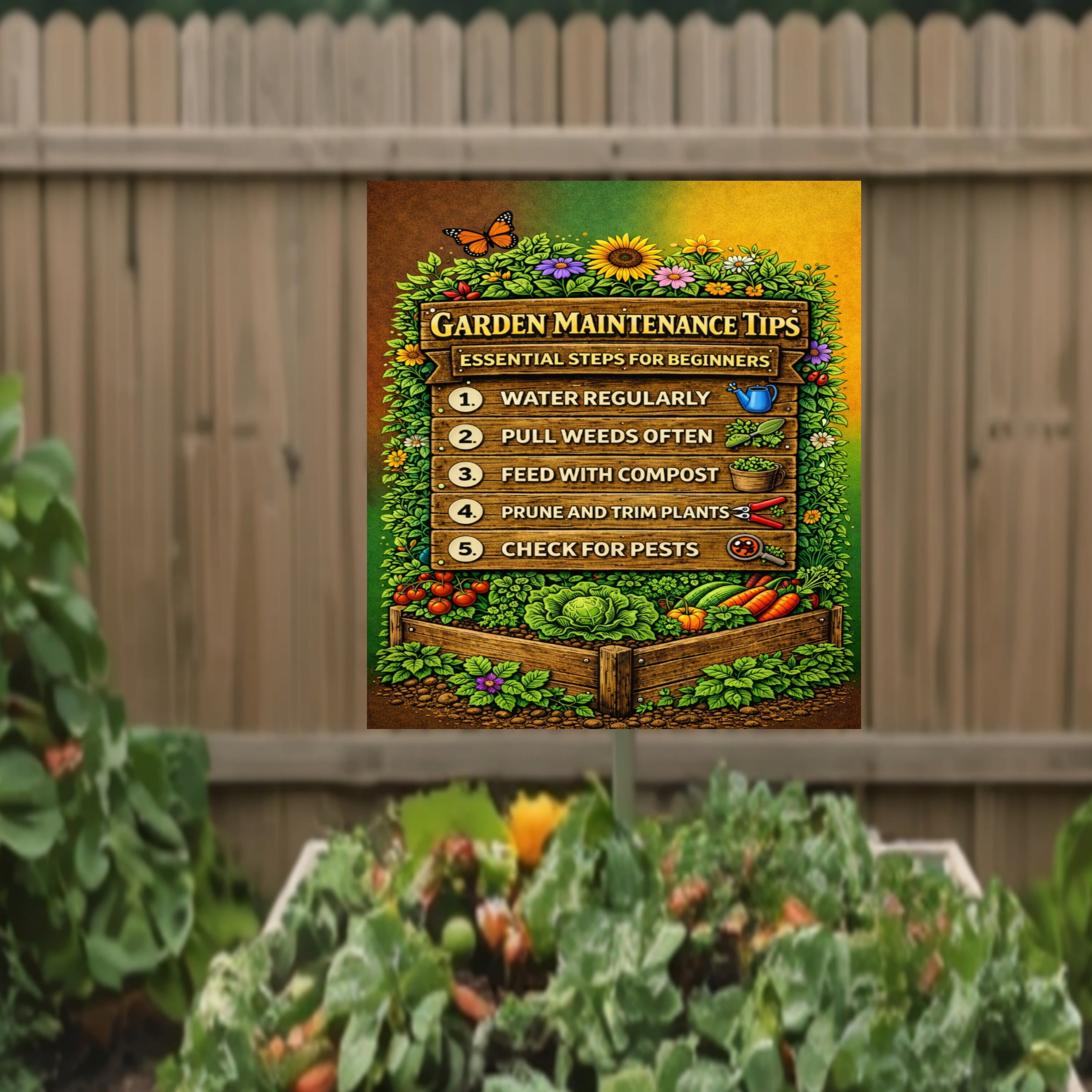 Garden Maintenance Tips Sign Beginner Gardening Poster 13x19 Laminated Garden Guide Outdoor Decor Vegetable Garden Sign