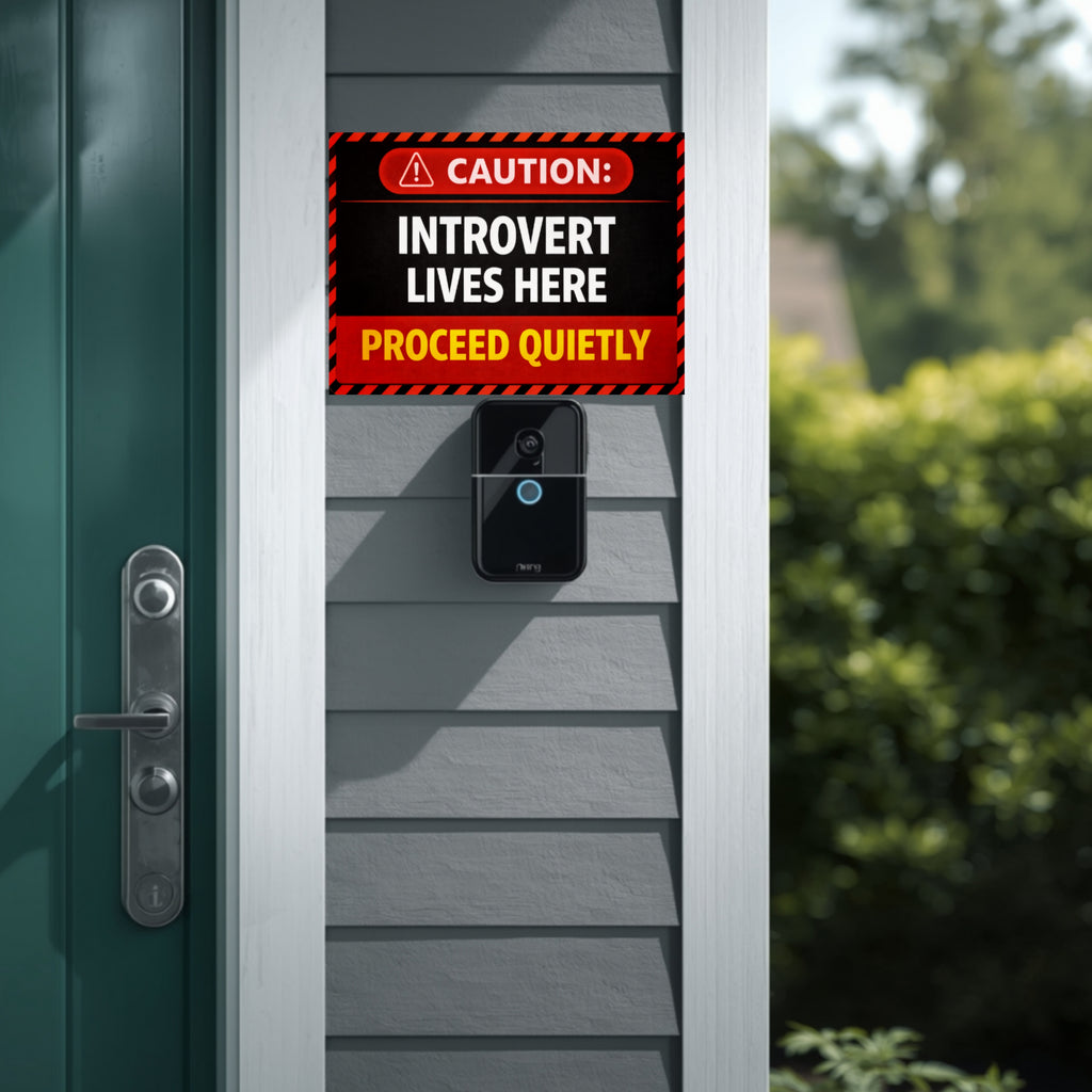 Caution Introvert Lives Here Proceed Quietly Funny Door Sign No Noise Home Decor 5x9in