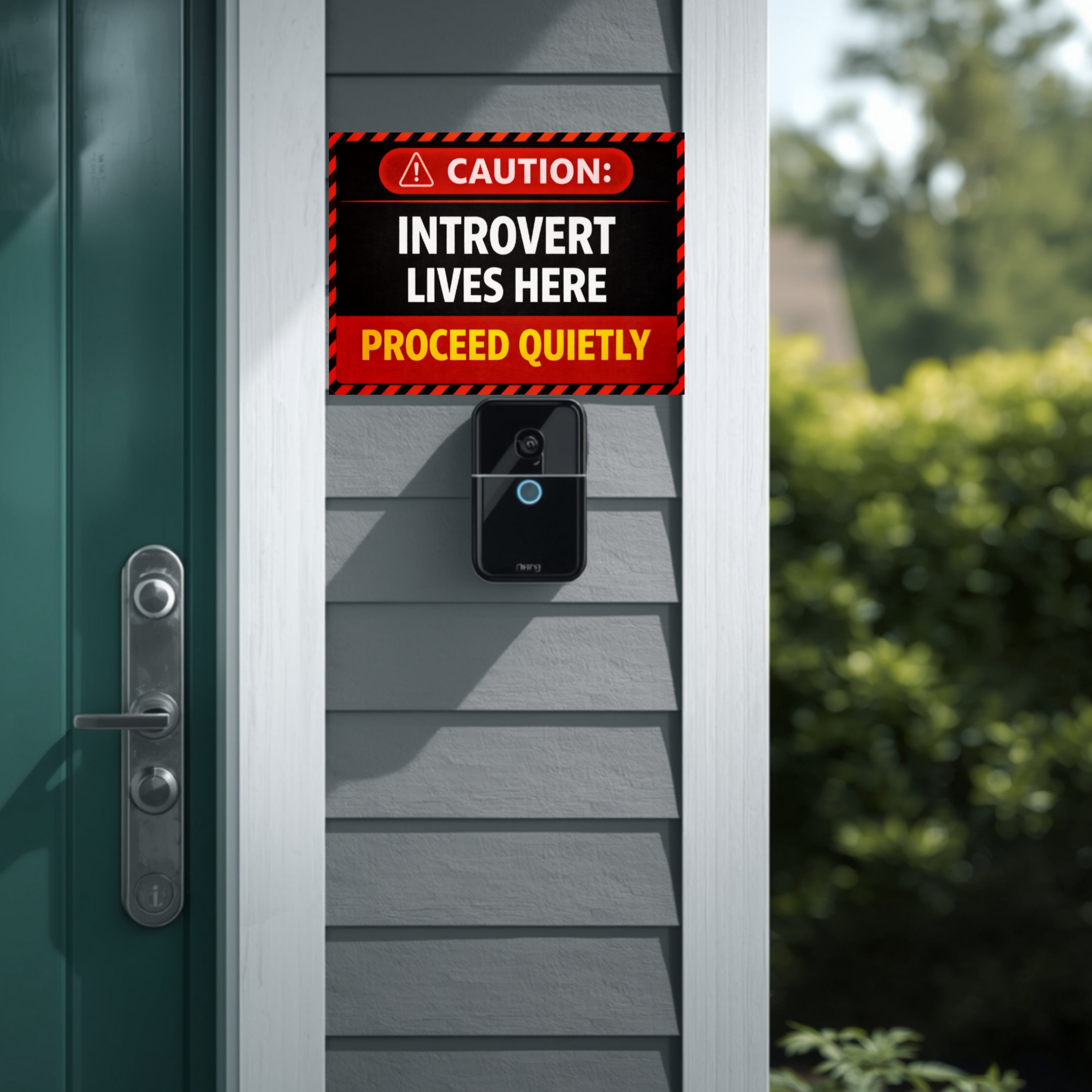 Caution Introvert Lives Here Proceed Quietly Funny Door Sign No Noise Home Decor 5x9in