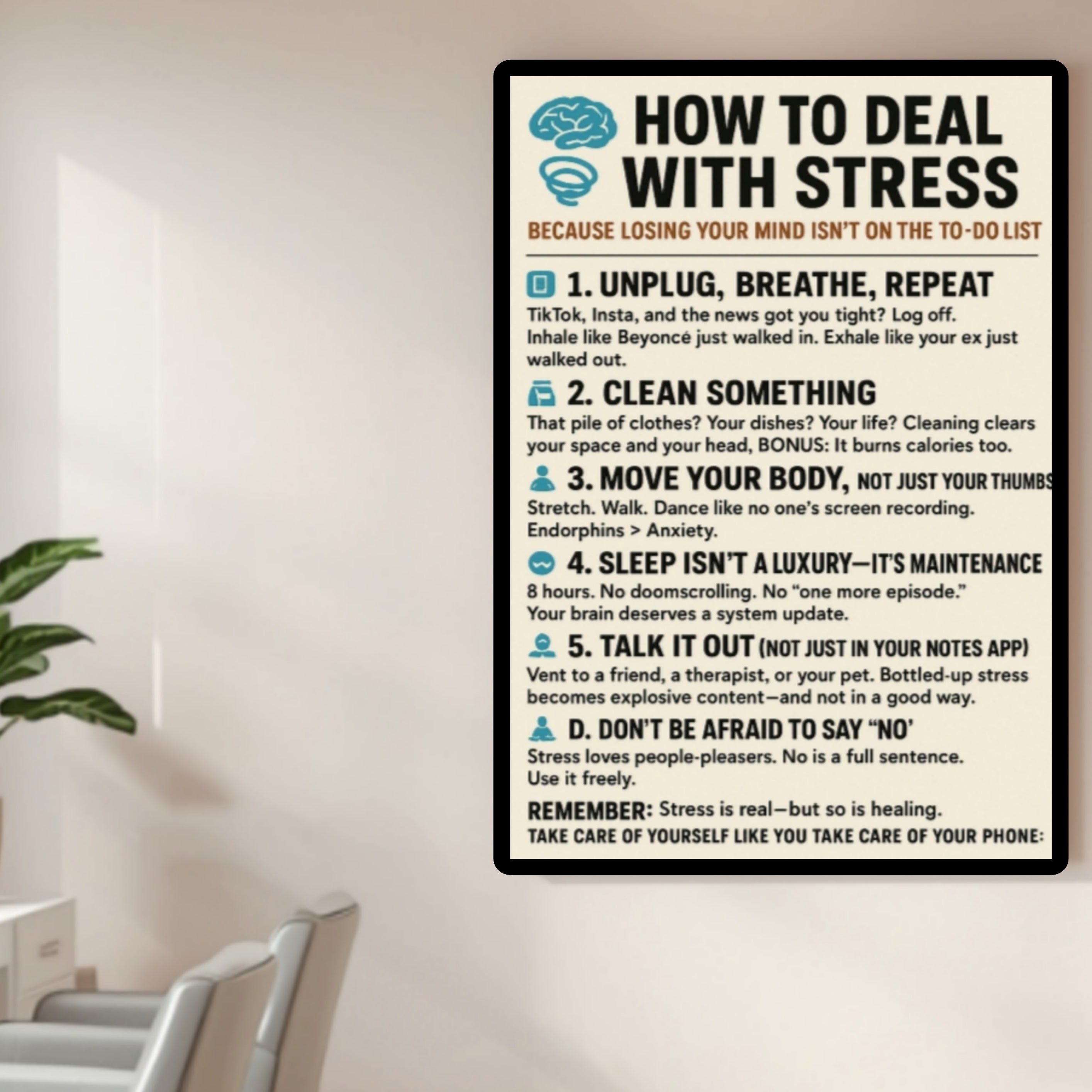 How To Deal With Stress Poster 13x19 Laminated Mental Health Wall Art Motivational Self Care Sign Anxiety Relief Decor Office Home