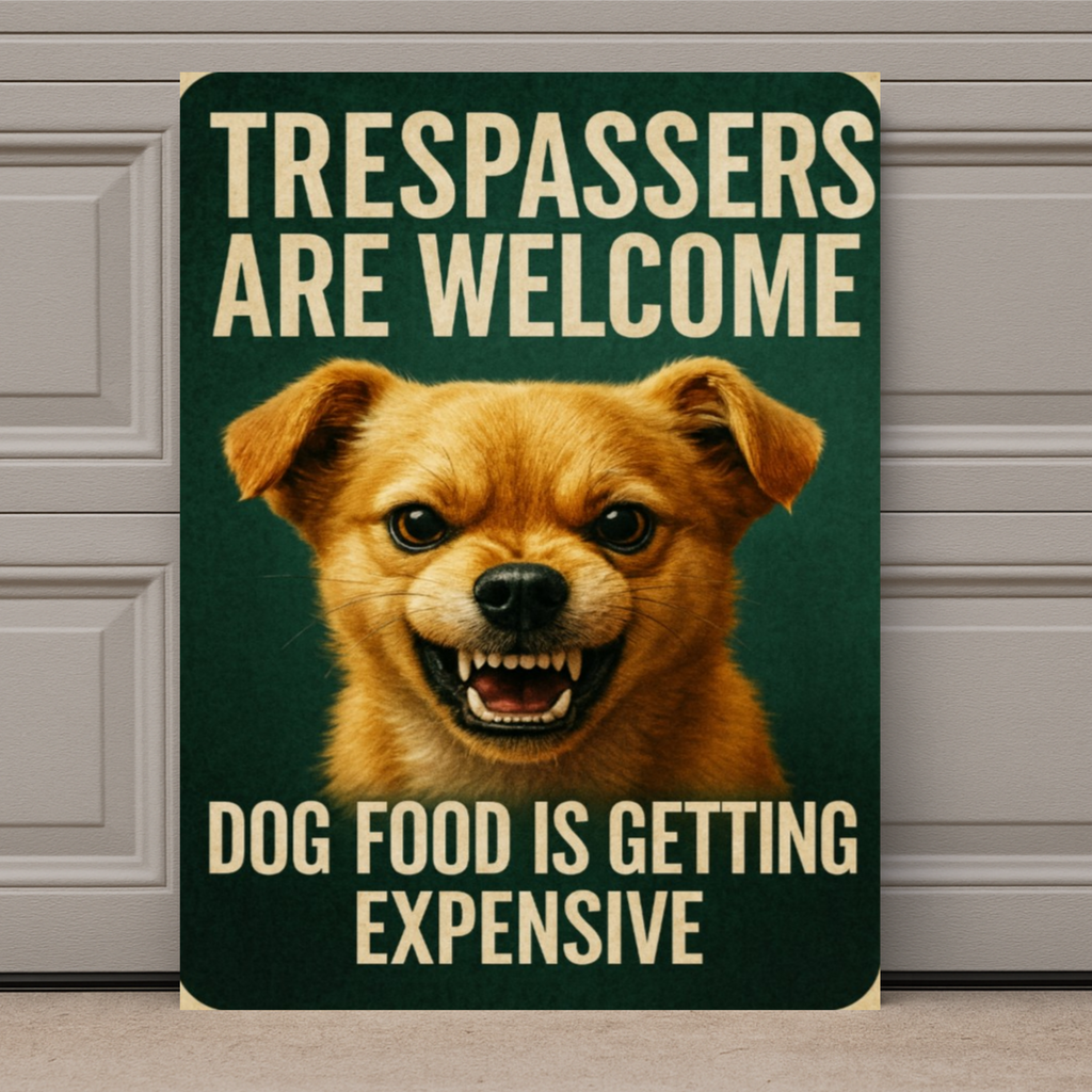 Trespassers Are Welcome LAMINATED Funny Dog Sign – Beware of Dog Yard Warning Sign 13x19in