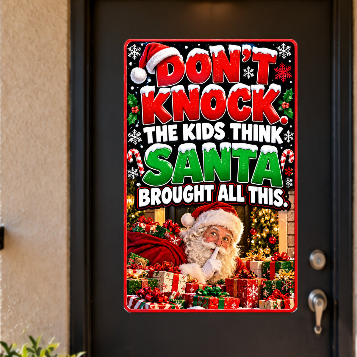 Funny Christmas Door Sign, Don’t Knock Santa 13x19 Laminated Holiday Home Decor