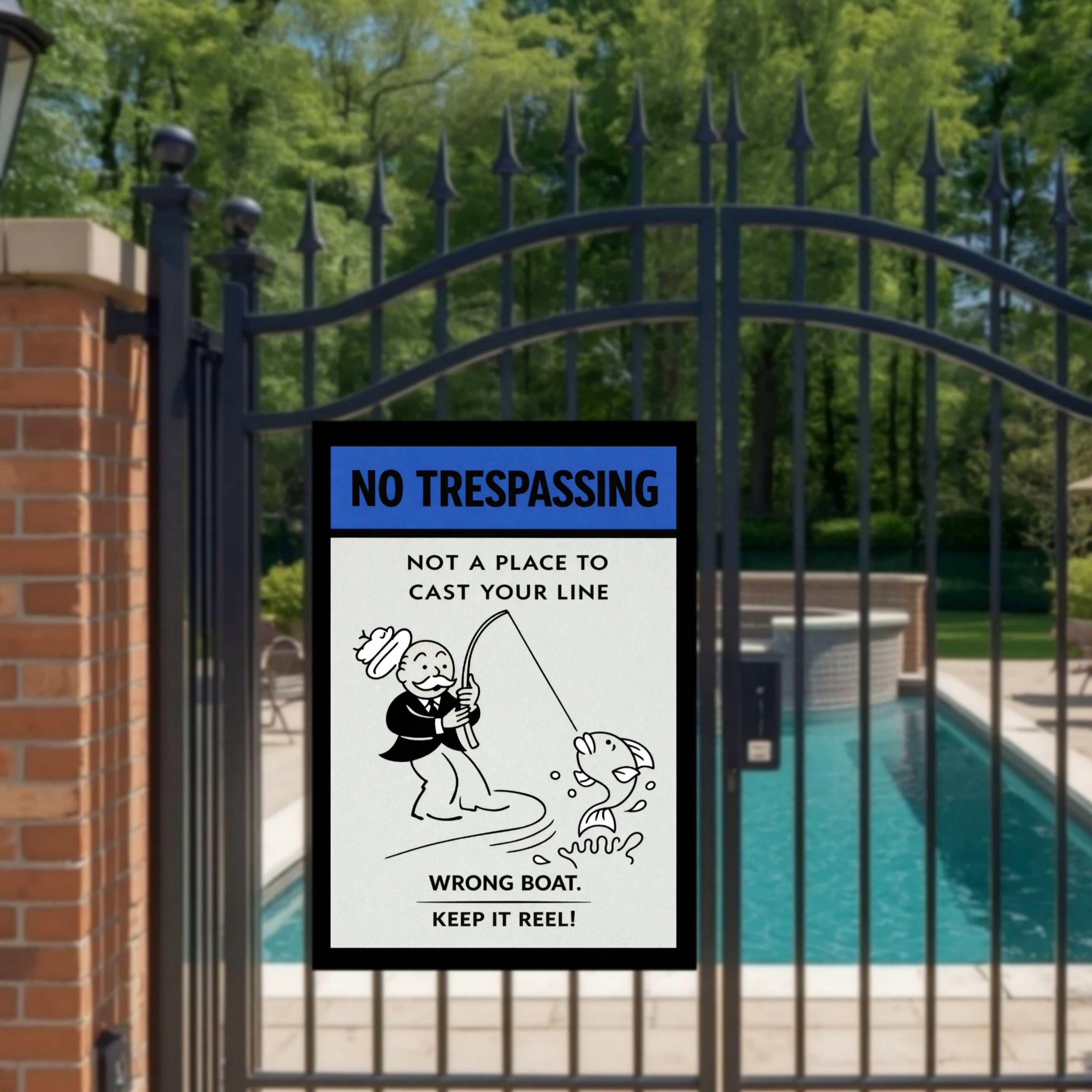 No Trespassing Fishing Sign Funny Keep It Reel Sign 13x19 Laminated Property Warning Sign Outdoor Home Security Decor