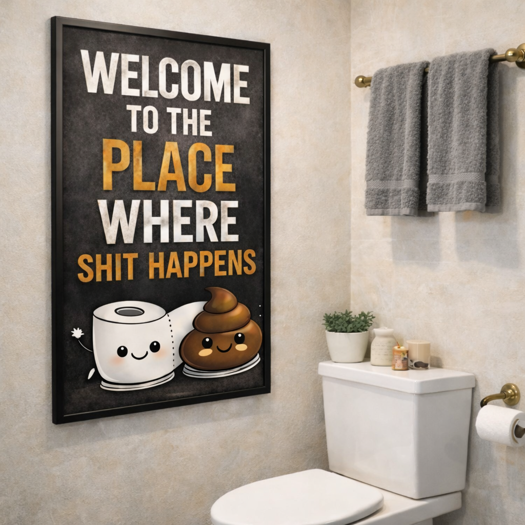Funny Bathroom Sign Where Shit Happens Humor Wall Art 13x19 Laminated Bathroom Decor Toilet Humor Sign