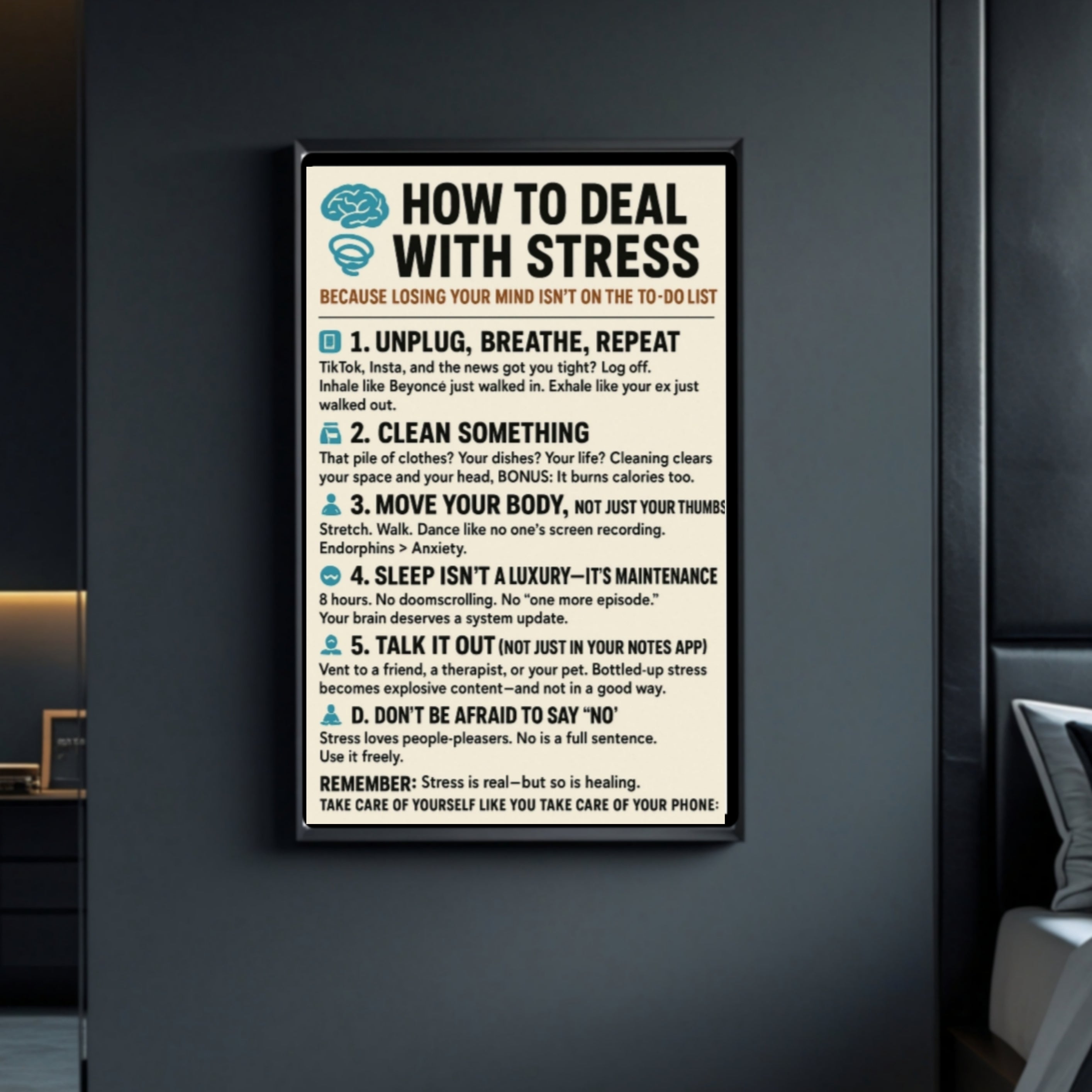 How To Deal With Stress Poster 13x19 Laminated Mental Health Wall Art Motivational Self Care Sign Anxiety Relief Decor Office Home