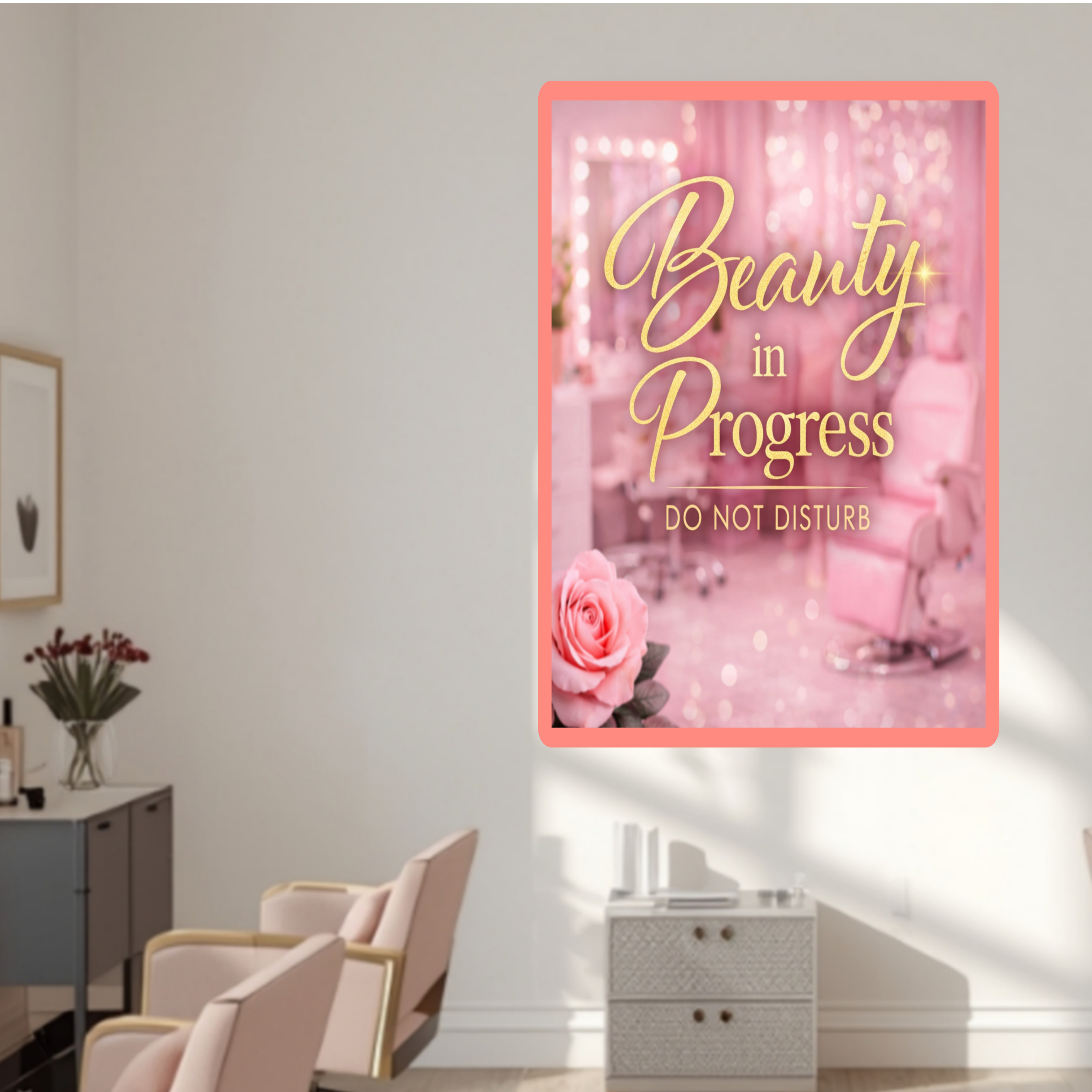 Beauty In Progress Sign Do Not Disturb Salon Decor 13x19 Laminated Spa Wall Art Beauty Room Sign Feminine Decor