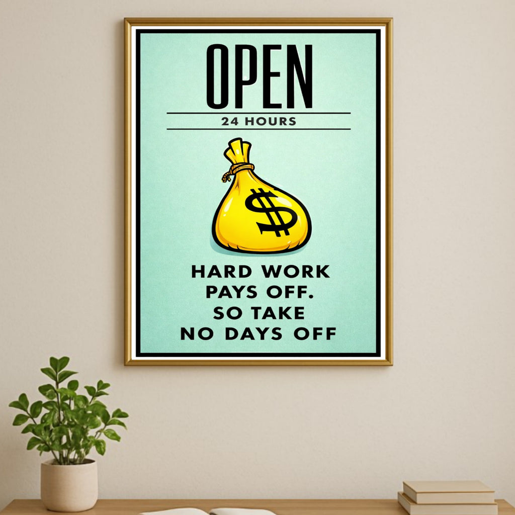 Open 24 Hours Hustle Sign – Hard Work Pays Off Wall Art – 13x19 Laminated Motivational Poster