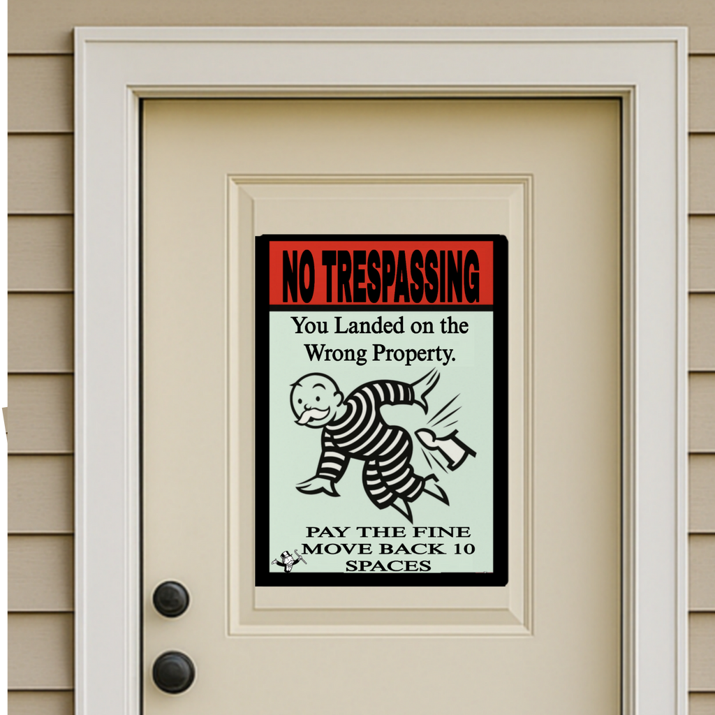 No Trespassing Sign – You Landed on the Wrong Property | Laminated Warning Sign | Fence & Property Security Decor 13x19in