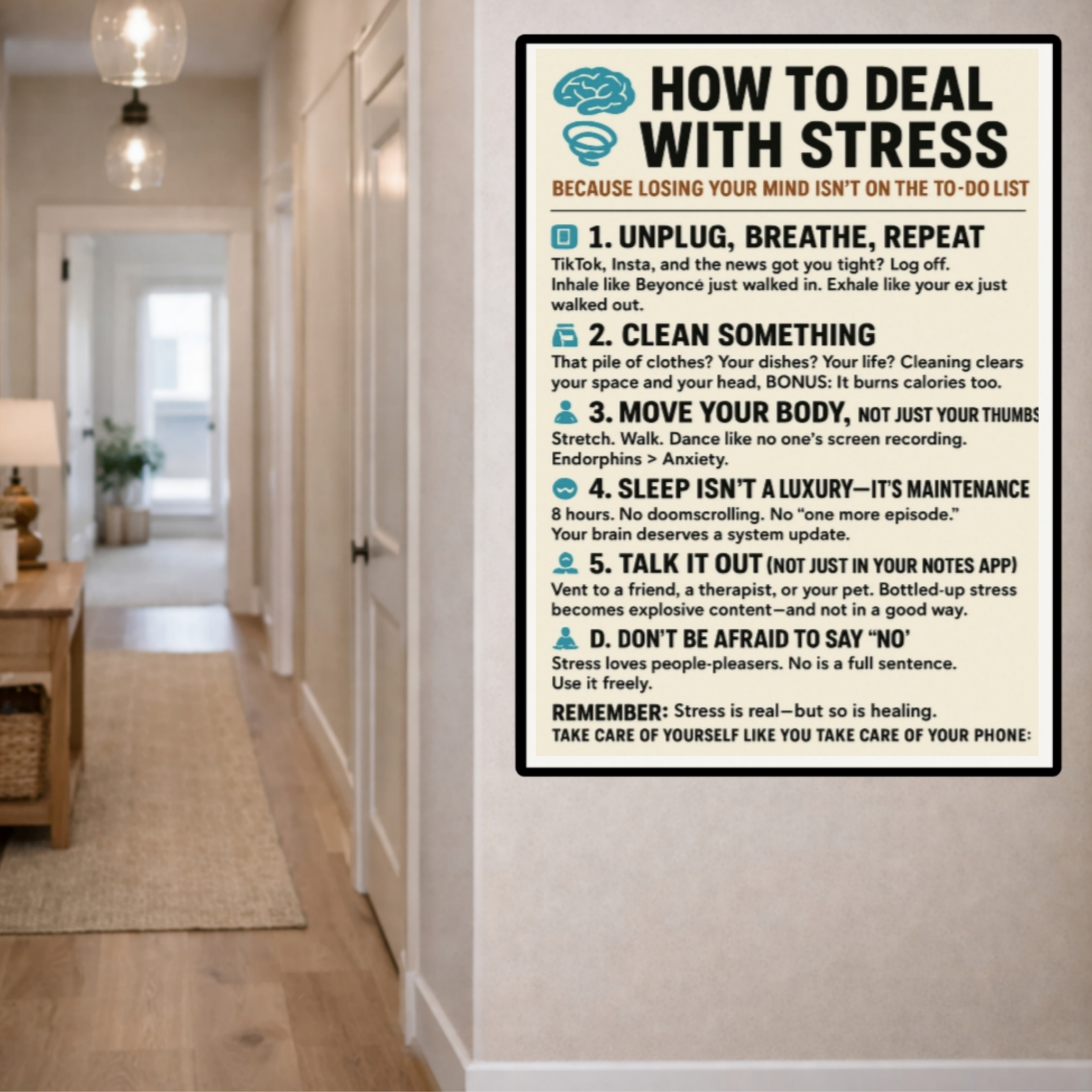 How To Deal With Stress Poster 13x19 Laminated Mental Health Wall Art Motivational Self Care Sign Anxiety Relief Decor Office Home