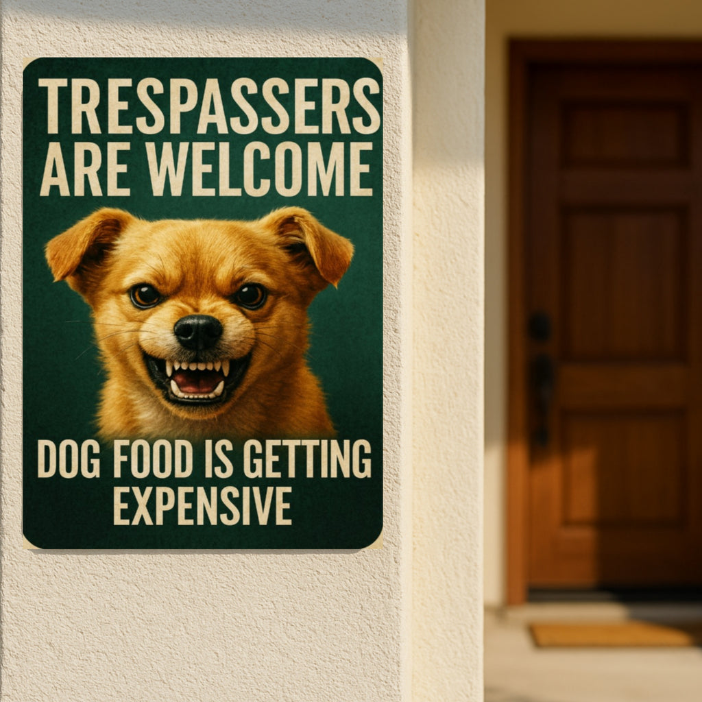Trespassers Are Welcome LAMINATED Funny Dog Sign – Beware of Dog Yard Warning Sign 13x19in