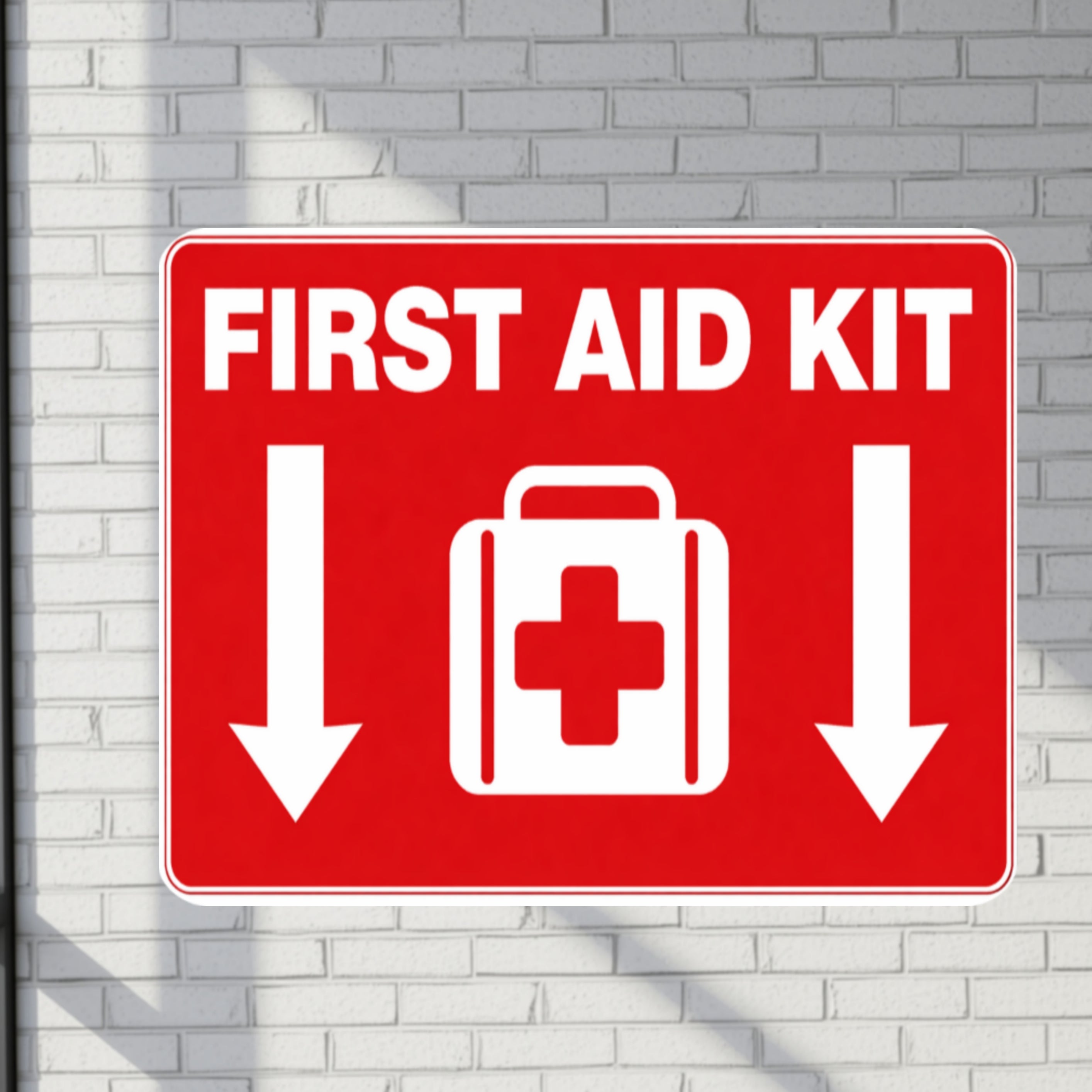 First Aid Kit Sign 12x12 – Emergency First Aid Location Sign, Safety Wall Sign, Laminated Front Aluminum Backing Weather Resistant