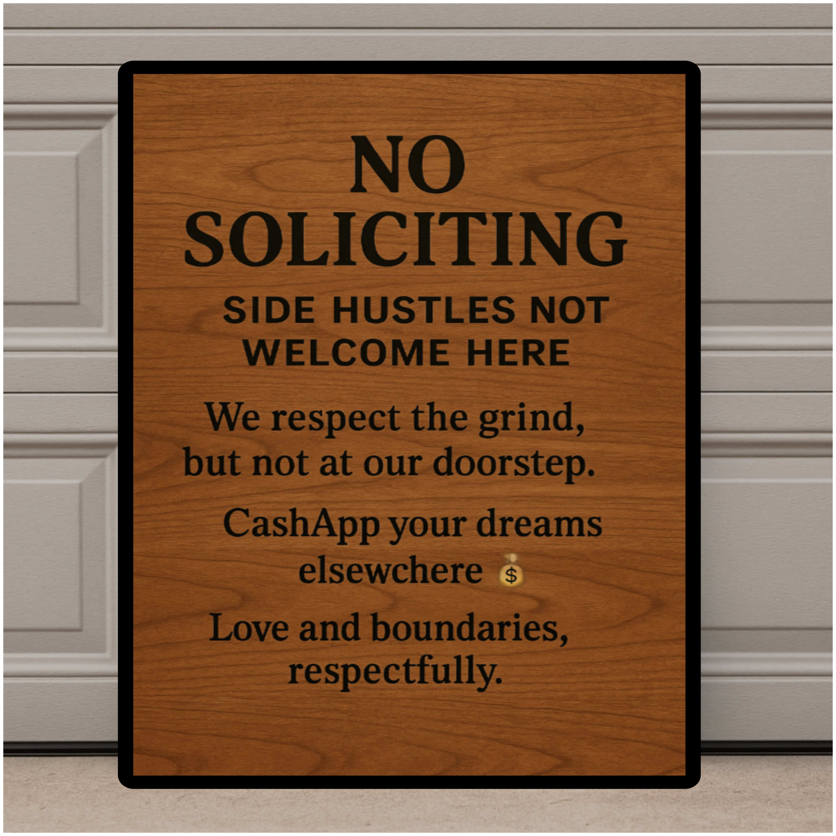 No Soliciting Side Hustles Sign – Funny Front Door Warning Sign | Home Privacy Decor 13x19in Laminated Print