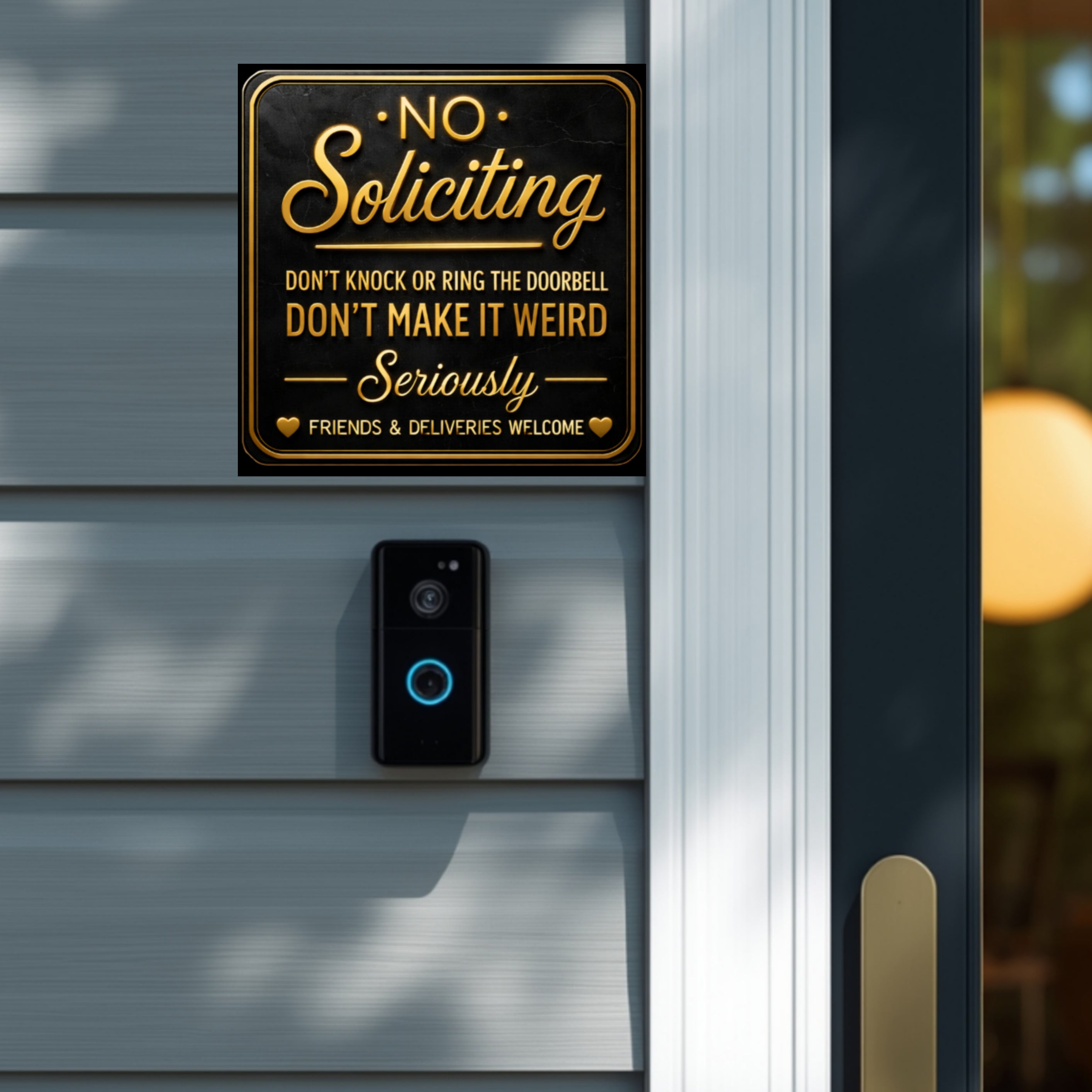 Premium No Soliciting Sign Black Gold Luxury Door Sign Modern Home Decor High End Style 6x9in