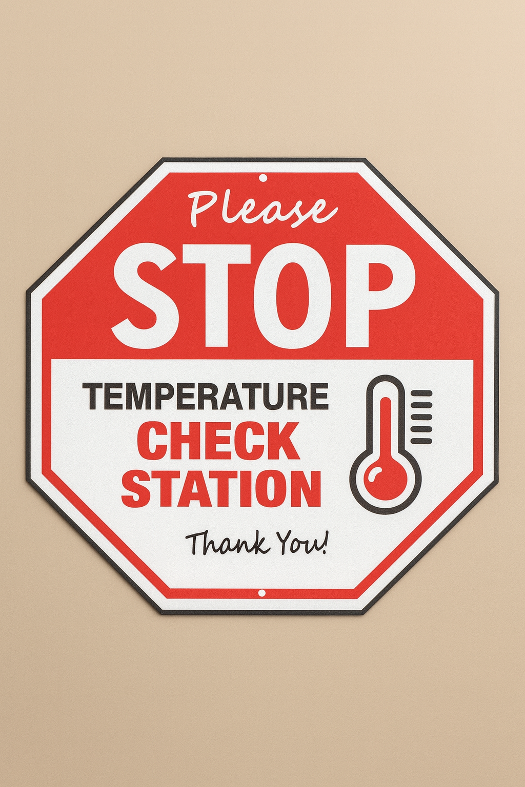 Please Stop Temperature Check Station Sign – Safety Screening Sign | Workplace or Business Entry Notice