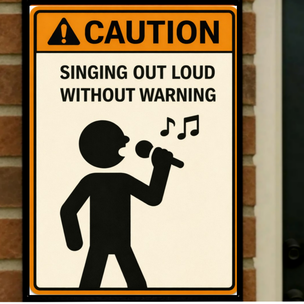 Singing Out Loud Without Warning Funny Caution Sign 13x19 Laminated Print Music Lover Humor Wall Art Funny Decor Gift