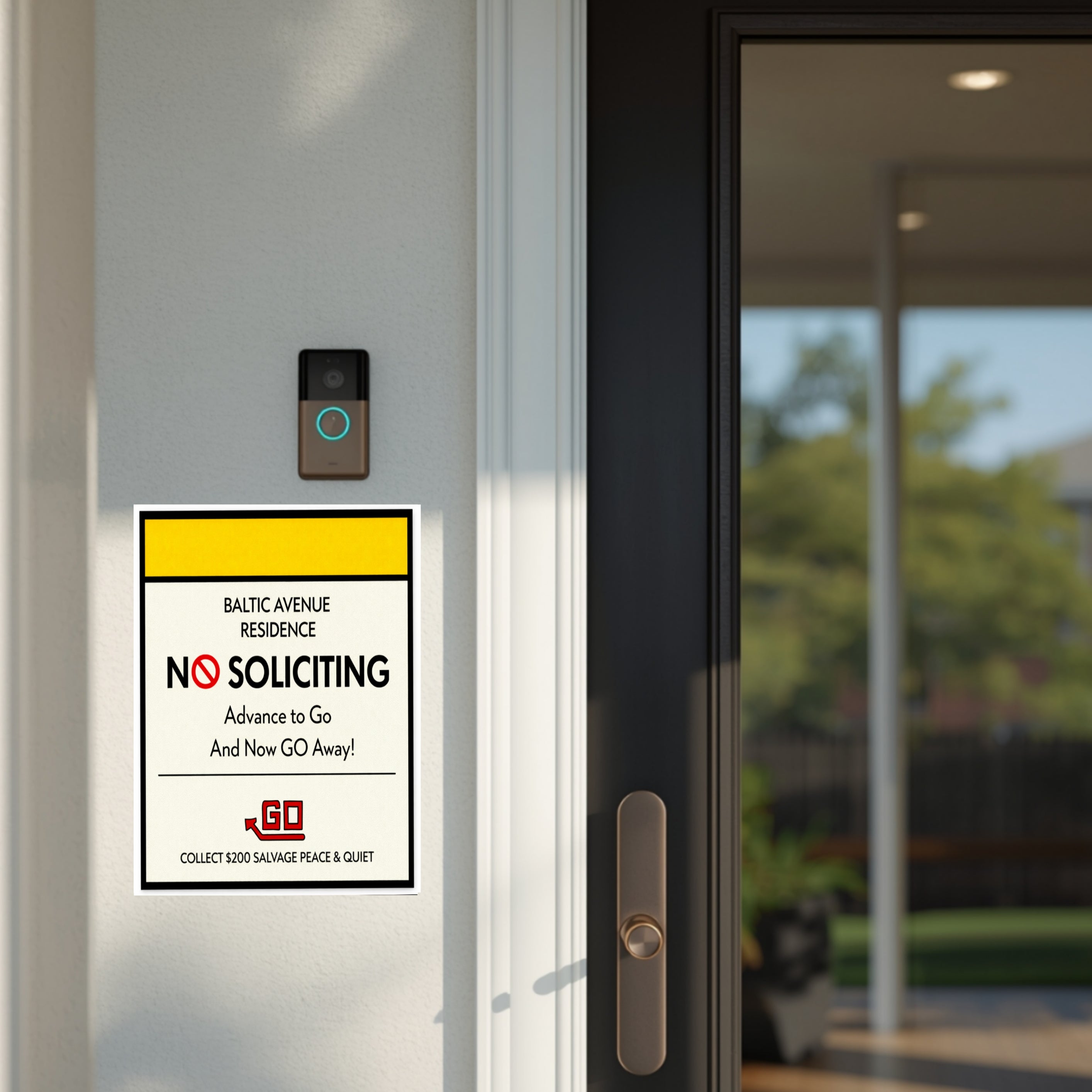 Baltic Avenue No Soliciting Sign – Funny Monopoly Inspired Door Sign | “Advance to Go… Now Go Away” | 6x9 or 4x9