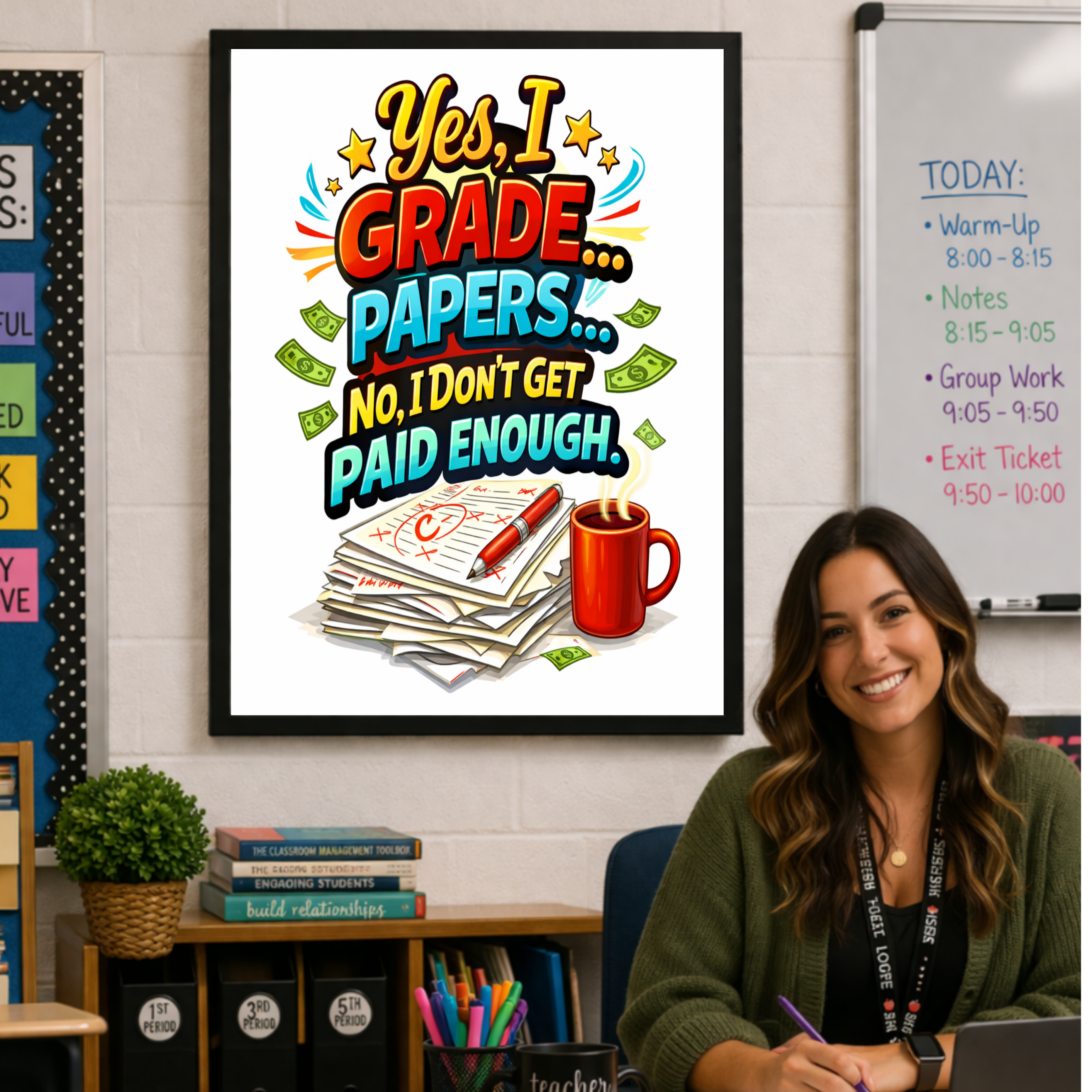 Funny Teacher Sign Grading Papers Humor Classroom Decor 13x19 Laminated Teacher Life Poster School Wall Art