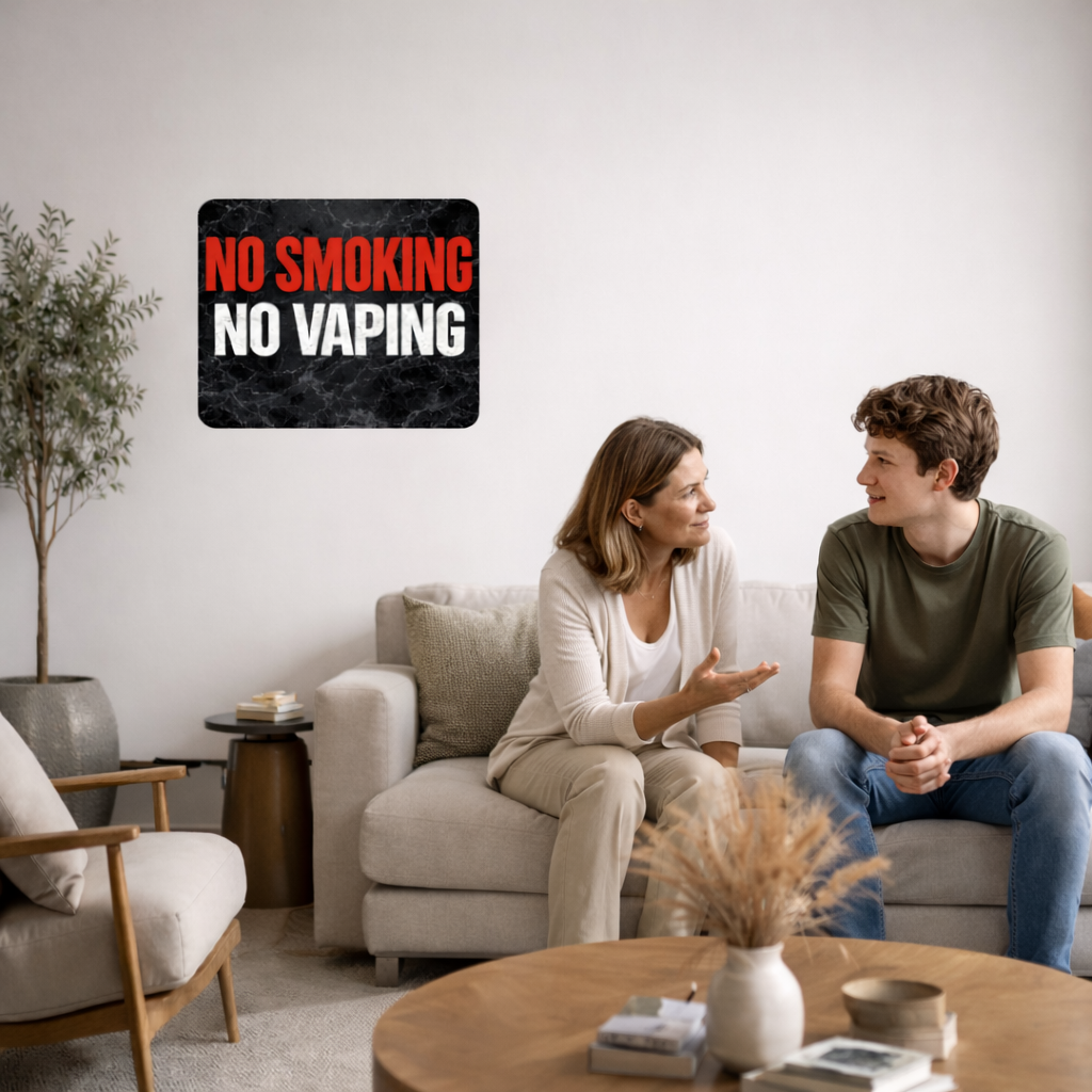 No Smoking No Vaping Sign – Modern Home No Smoking Sign, No Vape Allowed Wall Decor, Laminated Door Sign 6x9in 19x13in