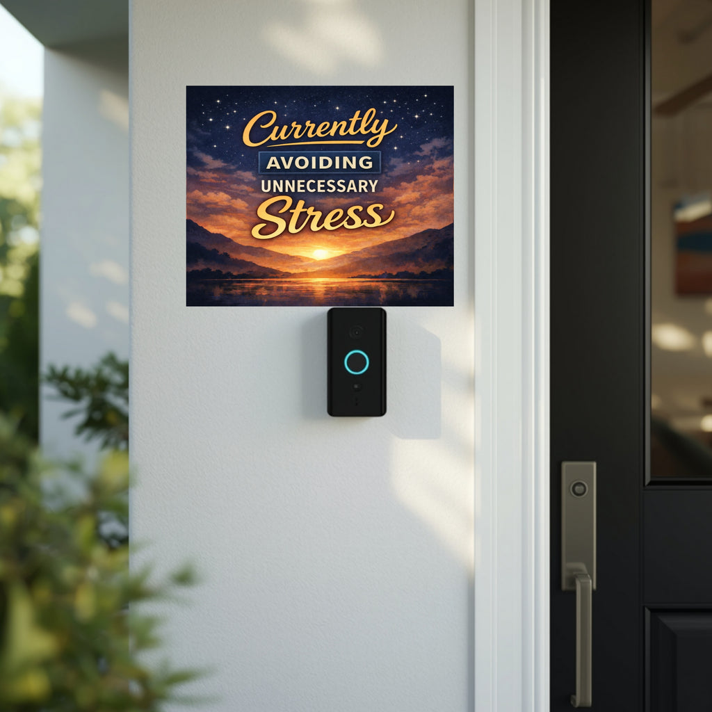 Currently Avoiding Unnecessary Stress Wall Art – Calm Aesthetic Home Decor | Peaceful Lifestyle Sign