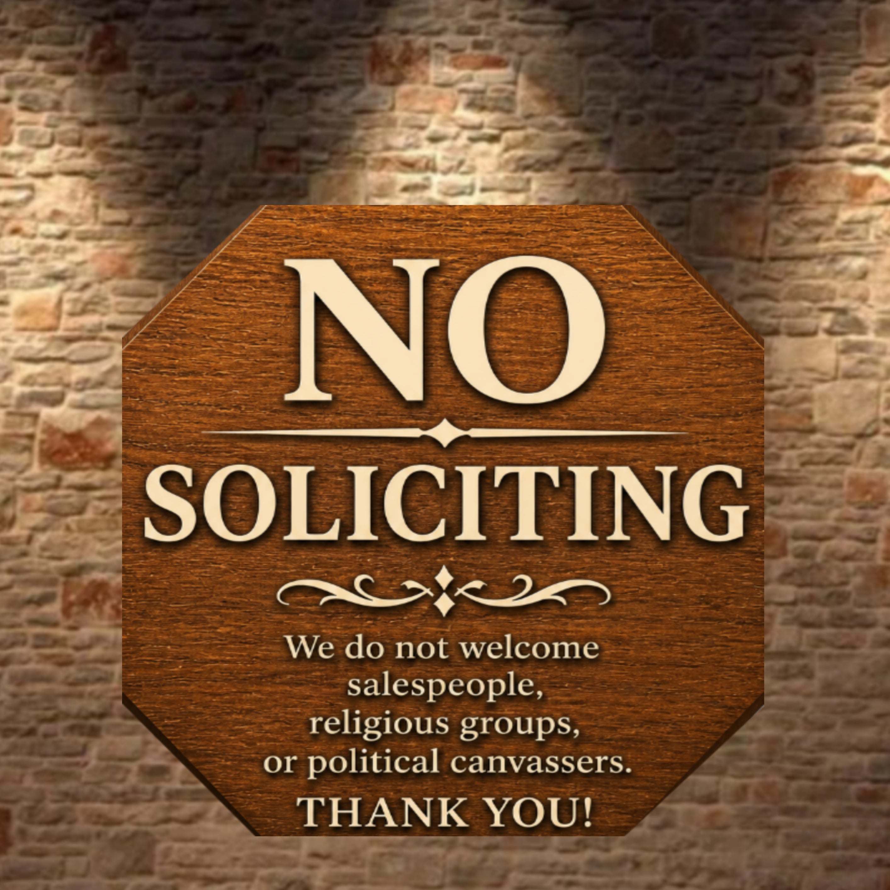 Real Wood No Soliciting Sign 12x12 Outdoor Wooden Door Sign Weather Sealed Front Porch Decor