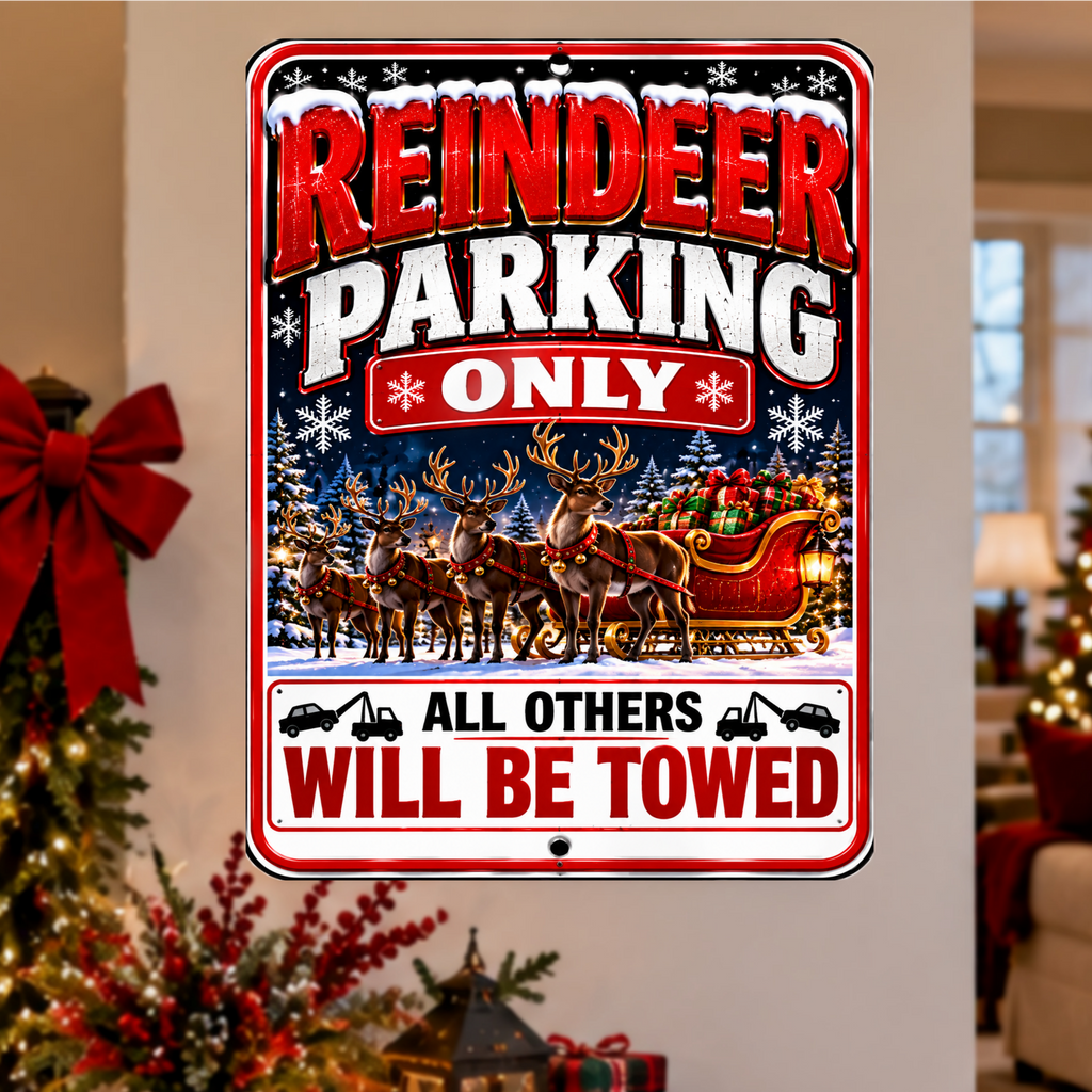 Reindeer Parking Only Sign, 13x19 Laminated Funny Christmas Holiday Parking Decor