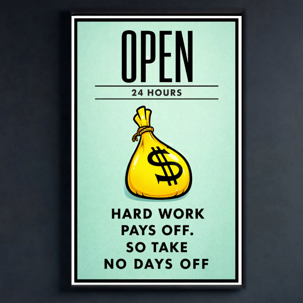 Open 24 Hours Hustle Sign – Hard Work Pays Off Wall Art – 13x19 Laminated Motivational Poster