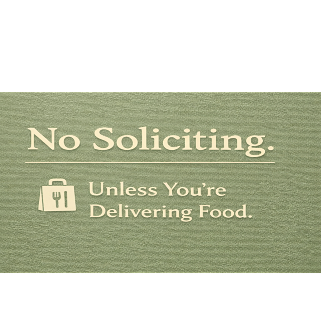 NO SOLICITING UNLESS YOU'RE DELIVERING FOOD, LAMINATED, ALUMINUM BACKING 4X6