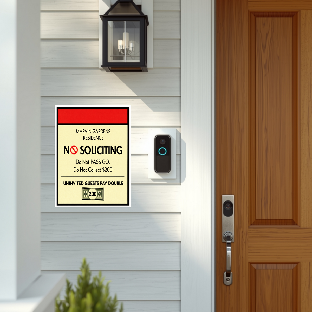 Marvin Gardens No Soliciting Sign – Monopoly Style Door Sign | “Do Not Pass Go, Do Not Collect $200” | Funny Entry Sign