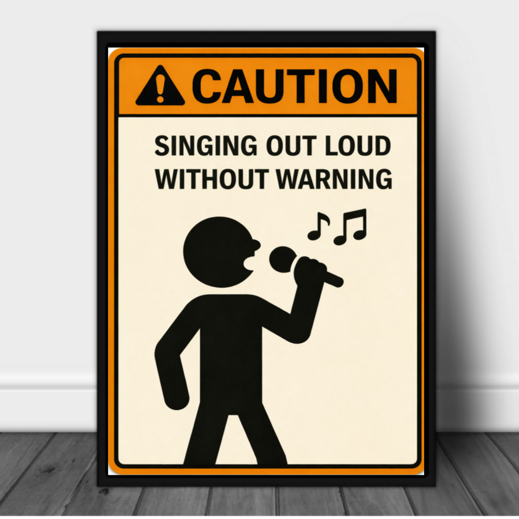 Singing Out Loud Without Warning Funny Caution Sign 13x19 Laminated Print Music Lover Humor Wall Art Funny Decor Gift