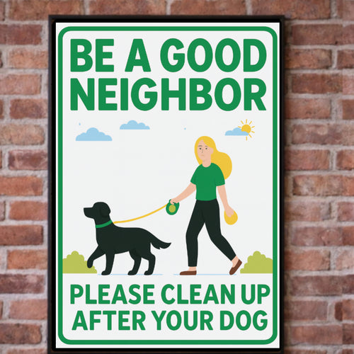 Be a Good Neighbor Clean Up After Your Dog Sign – Pet Owner Courtesy Yard Sign 13x19in Laminated Print