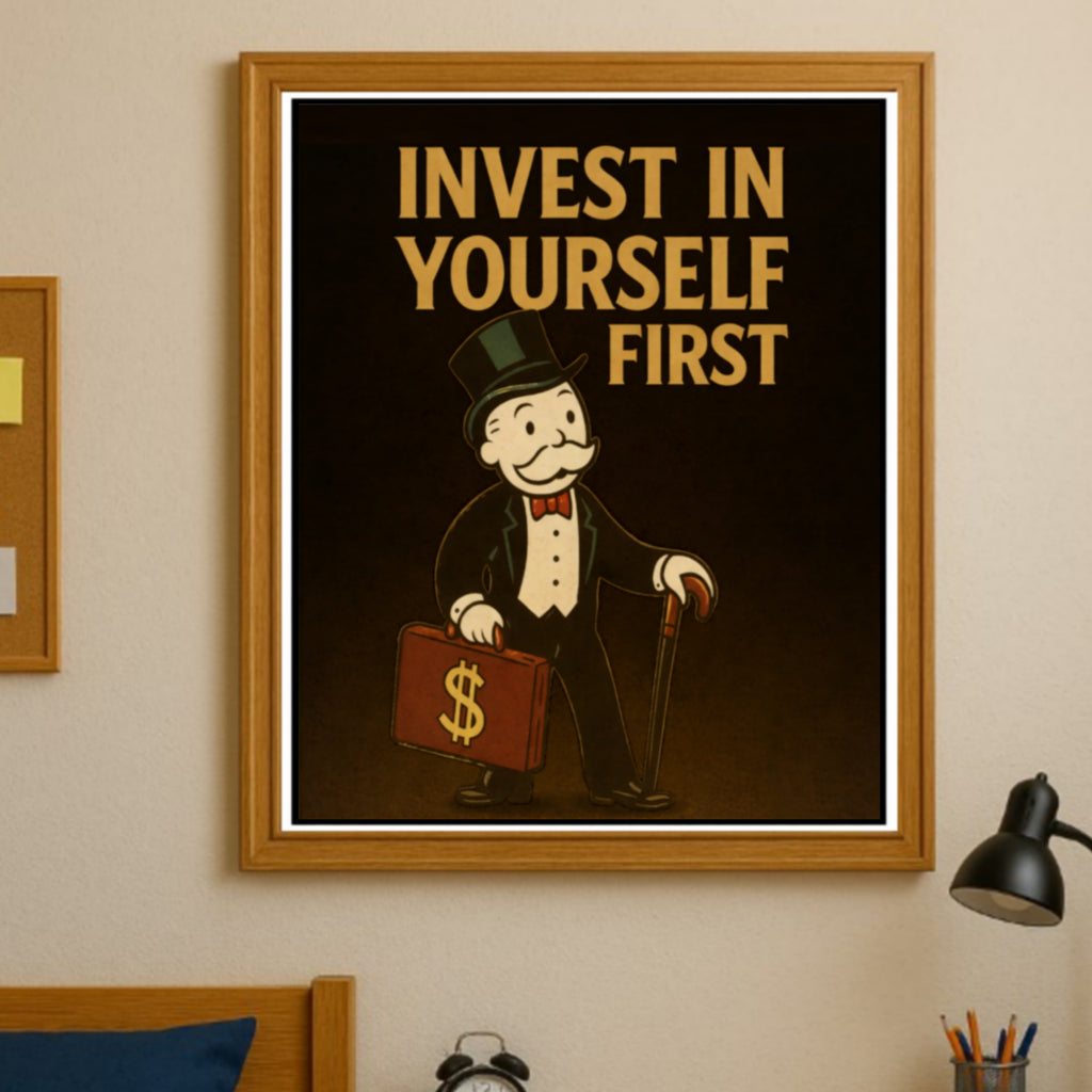 Invest In Yourself First Wall Sign – Entrepreneur Motivation Decor | Money Mindset Office Wall Art 13x19in