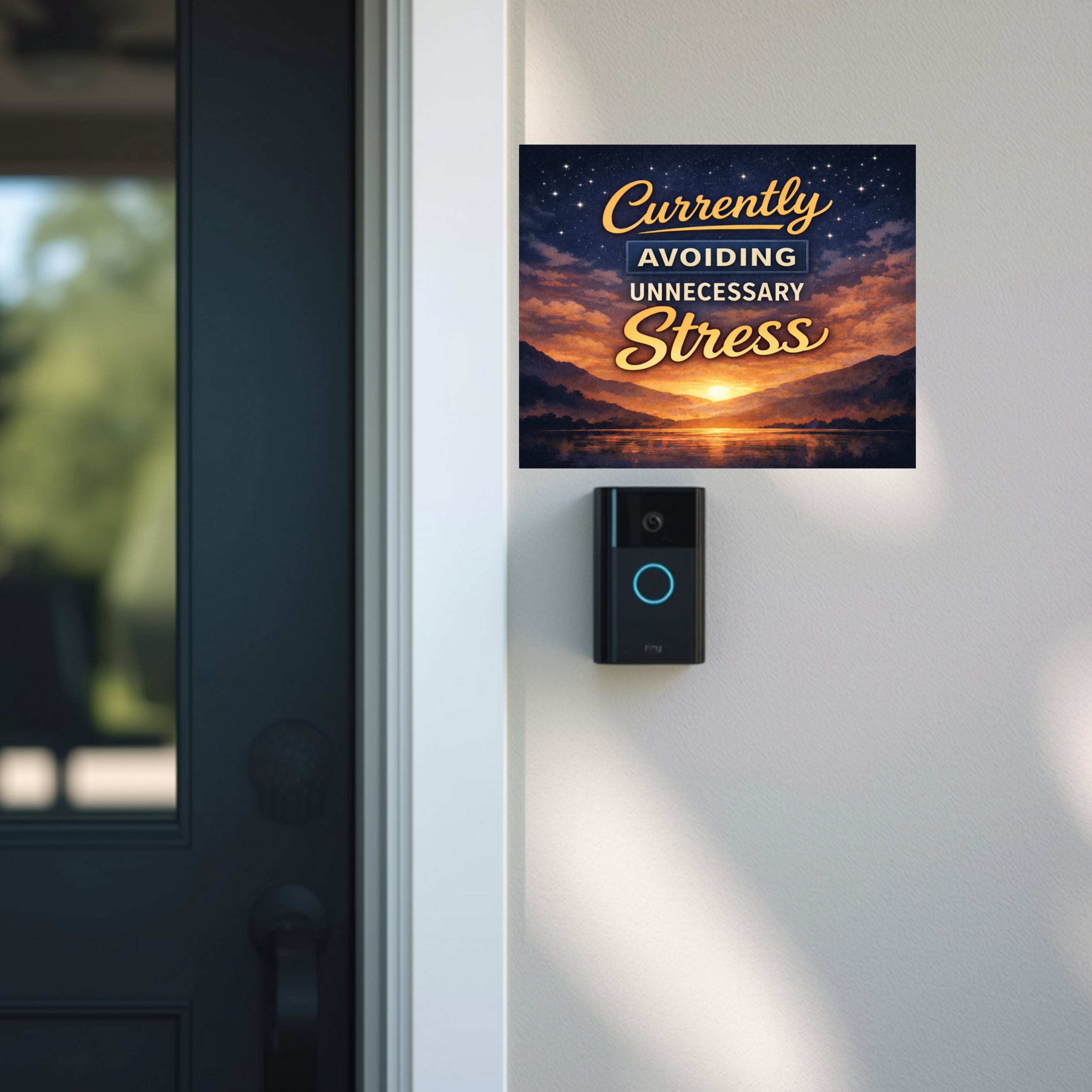Currently Avoiding Unnecessary Stress Wall Art – Calm Aesthetic Home Decor | Peaceful Lifestyle Sign