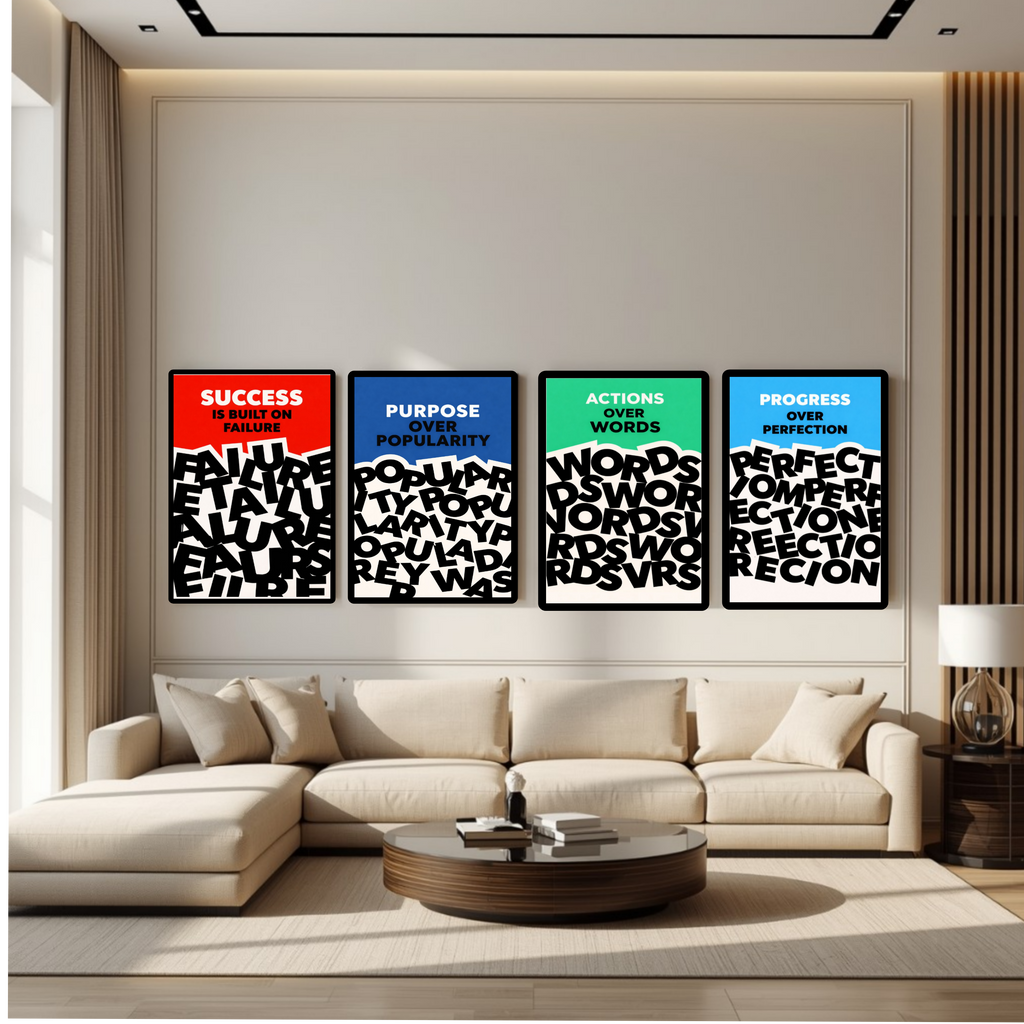 Motivational Wall Art Set Actions Over Words Purpose Over Popularity Progress Over Perfection Success Mindset Decor 13x19 Laminated