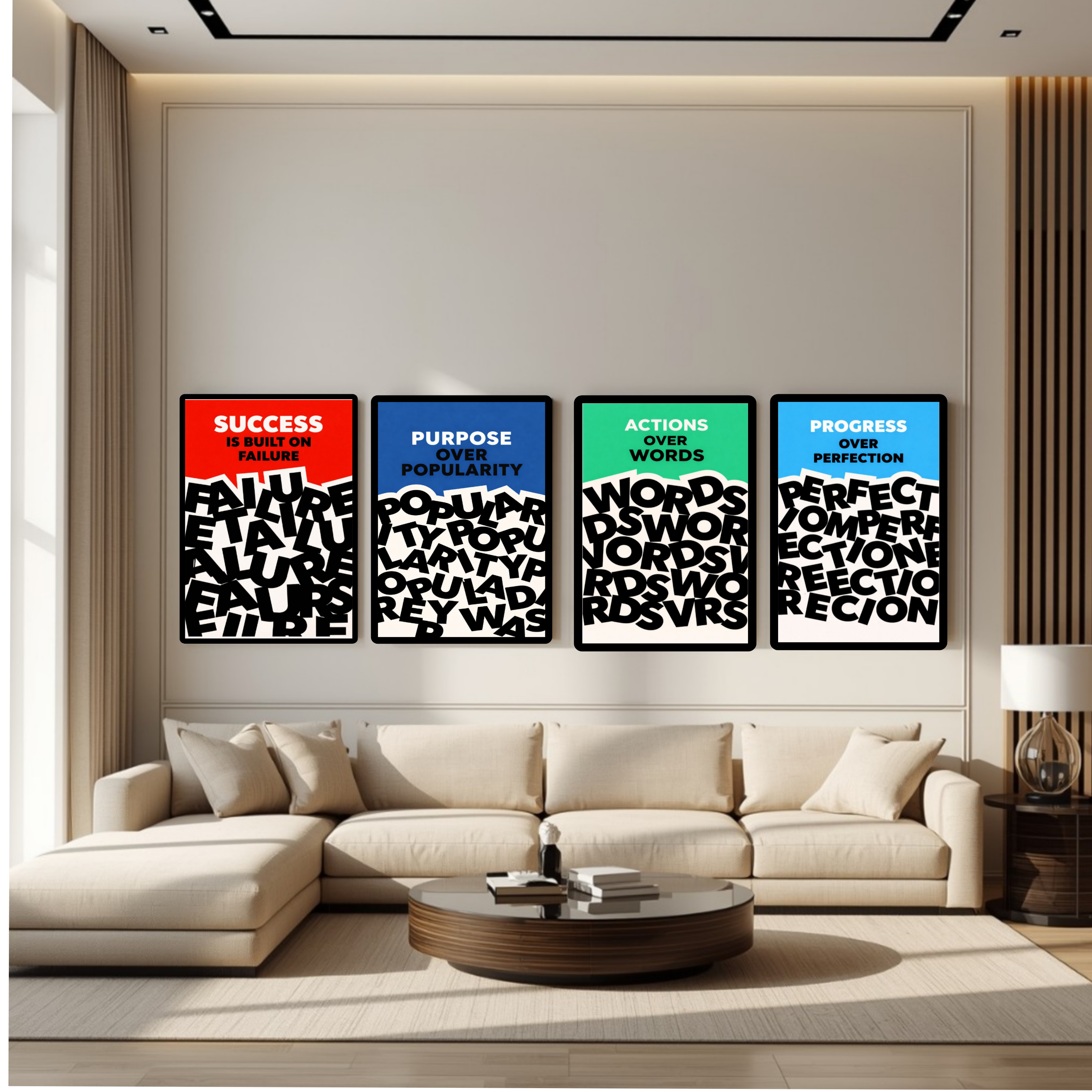 Motivational Wall Art Set Actions Over Words Purpose Over Popularity Progress Over Perfection Success Mindset Decor 13x19 Laminated