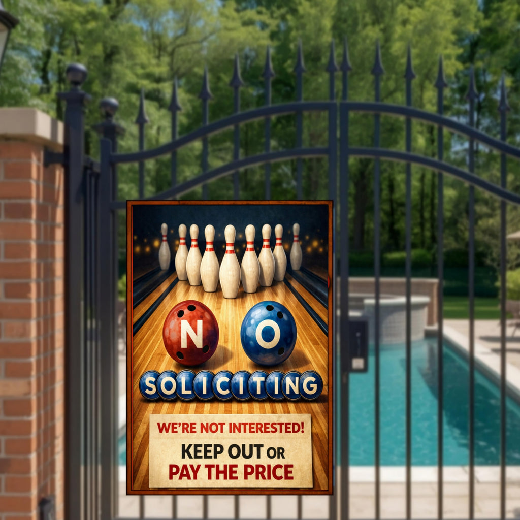 No Soliciting Bowling Sign Funny Door Sign Keep Out Or Pay The Price 13x19 Laminated Home Security Yard Sign Funny Warning Decor