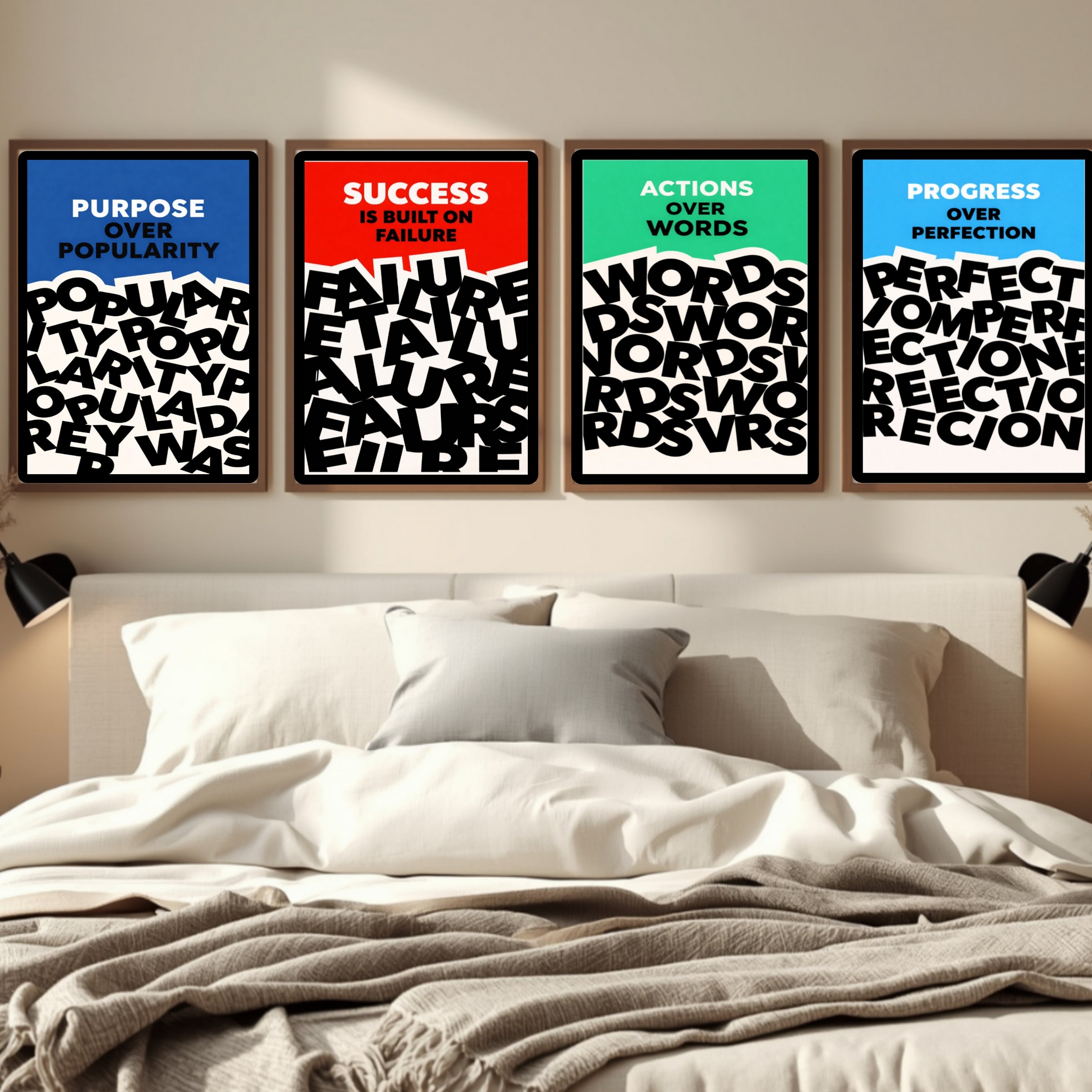 Motivational Wall Art Set Actions Over Words Purpose Over Popularity Progress Over Perfection Success Mindset Decor 13x19 Laminated