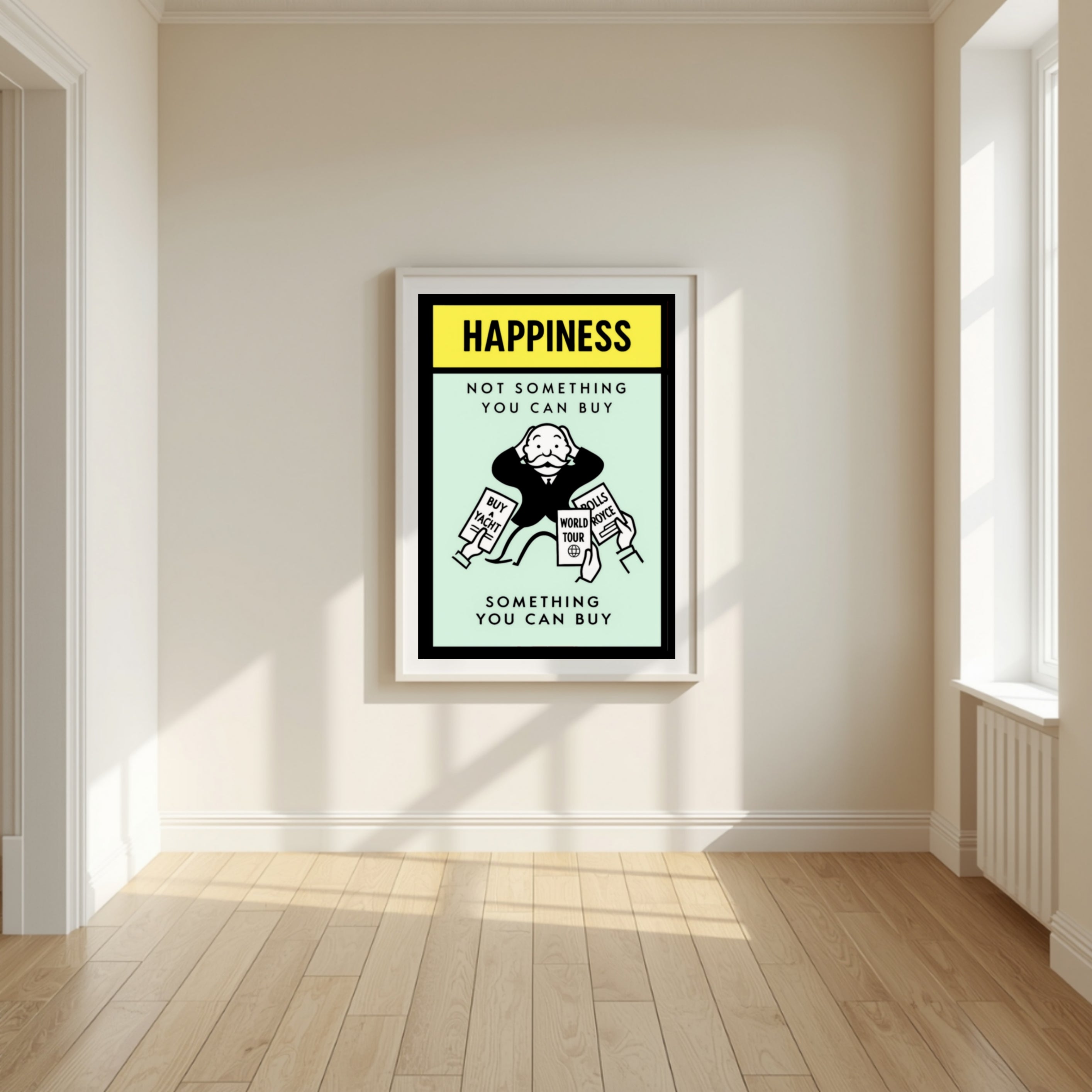 Monopoly Happiness LAMINATED PRINT – Not Something You Can Buy | Motivational Mindset Wall Art 13x19in