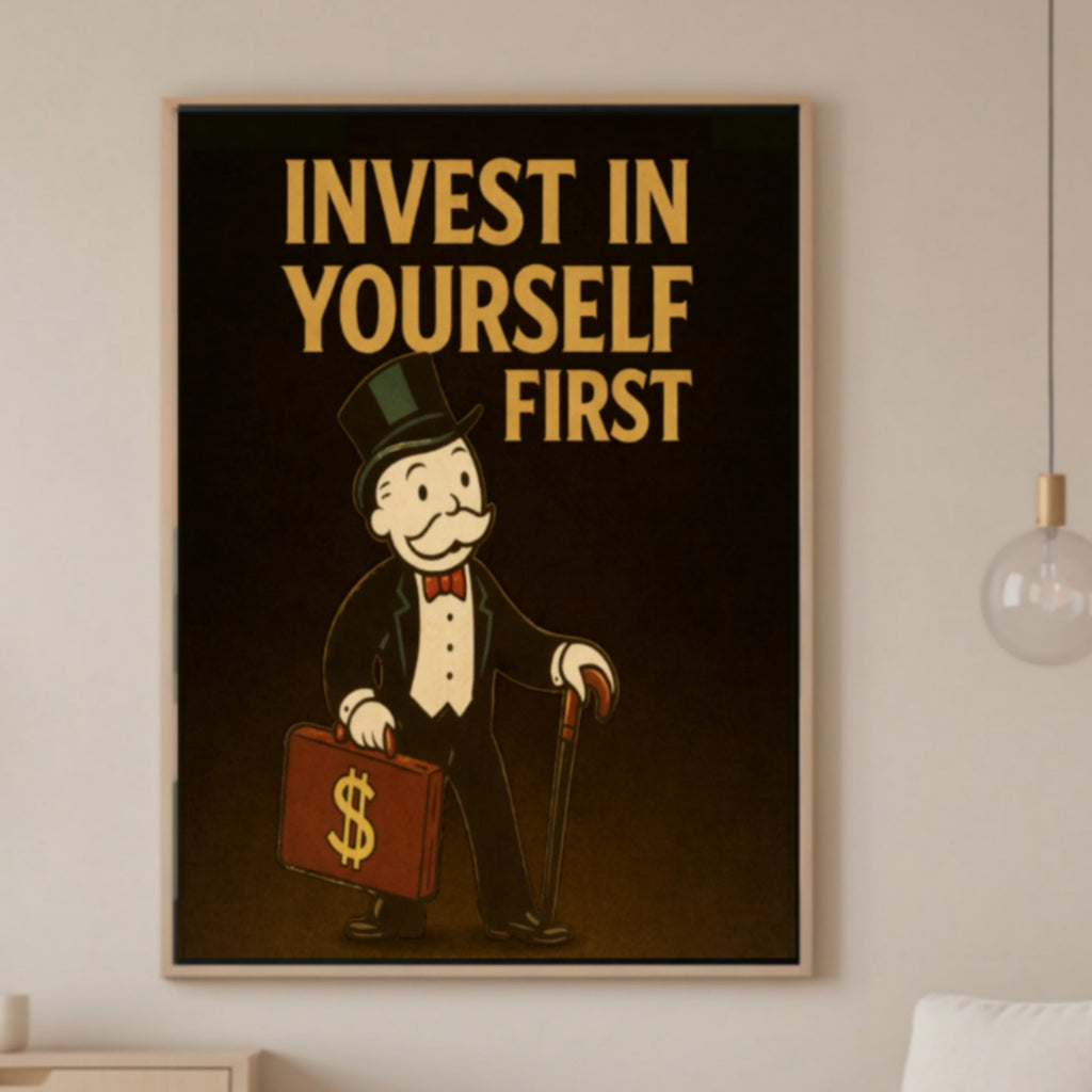 Invest In Yourself First Wall Sign – Entrepreneur Motivation Decor | Money Mindset Office Wall Art 13x19in