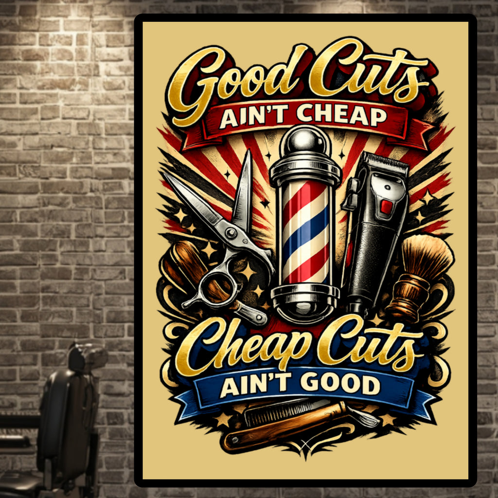 Good Cuts Ain’t Cheap Barber Poster 13x19 Laminated Barber Shop Decor Haircut Sign Funny Barber Wall Art