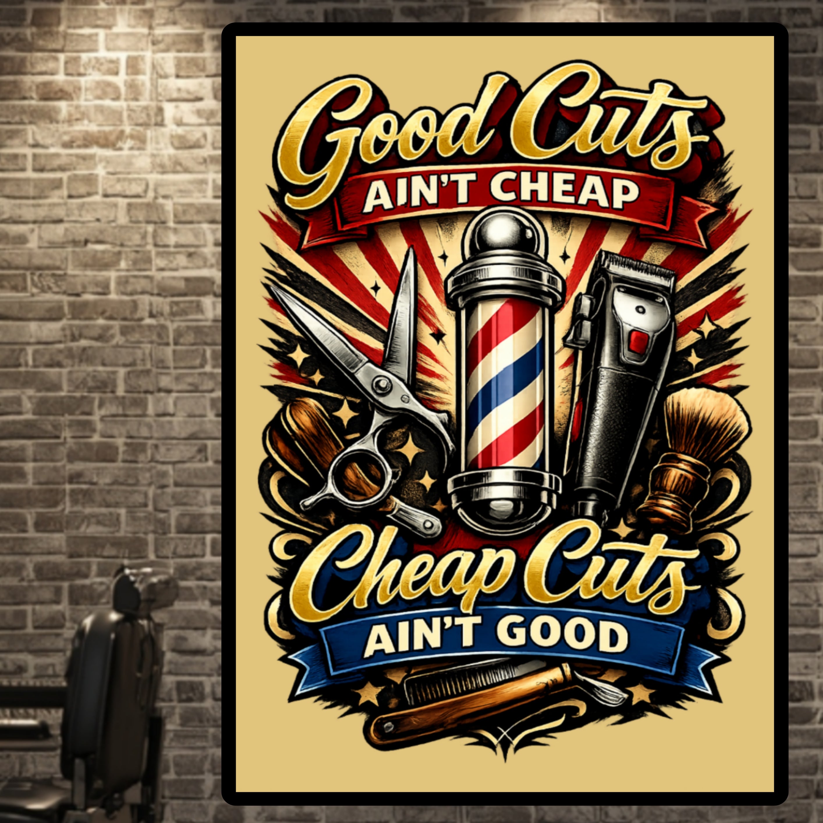 Good Cuts Ain’t Cheap Barber Poster 13x19 Laminated Barber Shop Decor Haircut Sign Funny Barber Wall Art