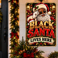 Black Santa Lives Here Sign, 13x19 Laminated African American Christmas Wall Decor