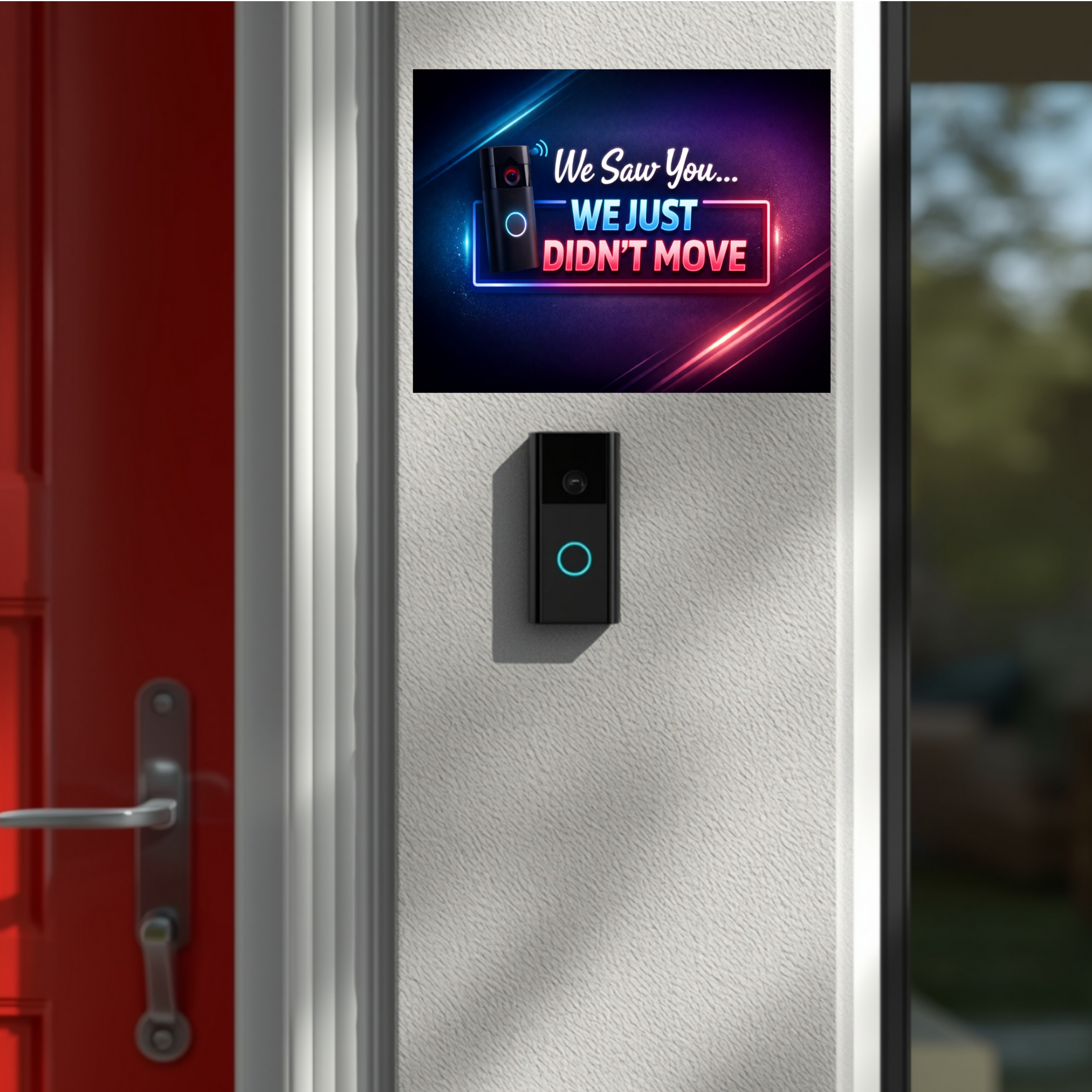 Funny Doorbell Camera Sign – “We Saw You… We Just Didn’t Move” | Smart Home Humor Wall Art