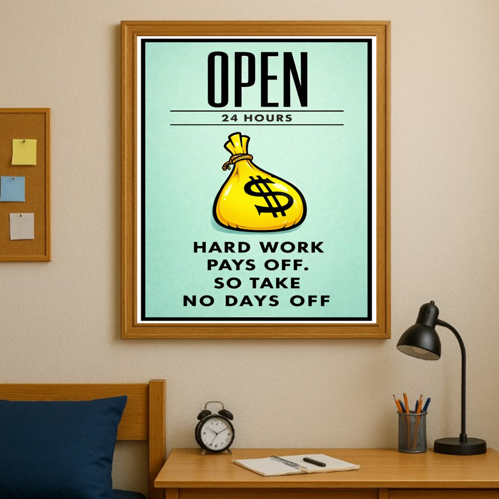 Open 24 Hours Hustle Sign – Hard Work Pays Off Wall Art – 13x19 Laminated Motivational Poster